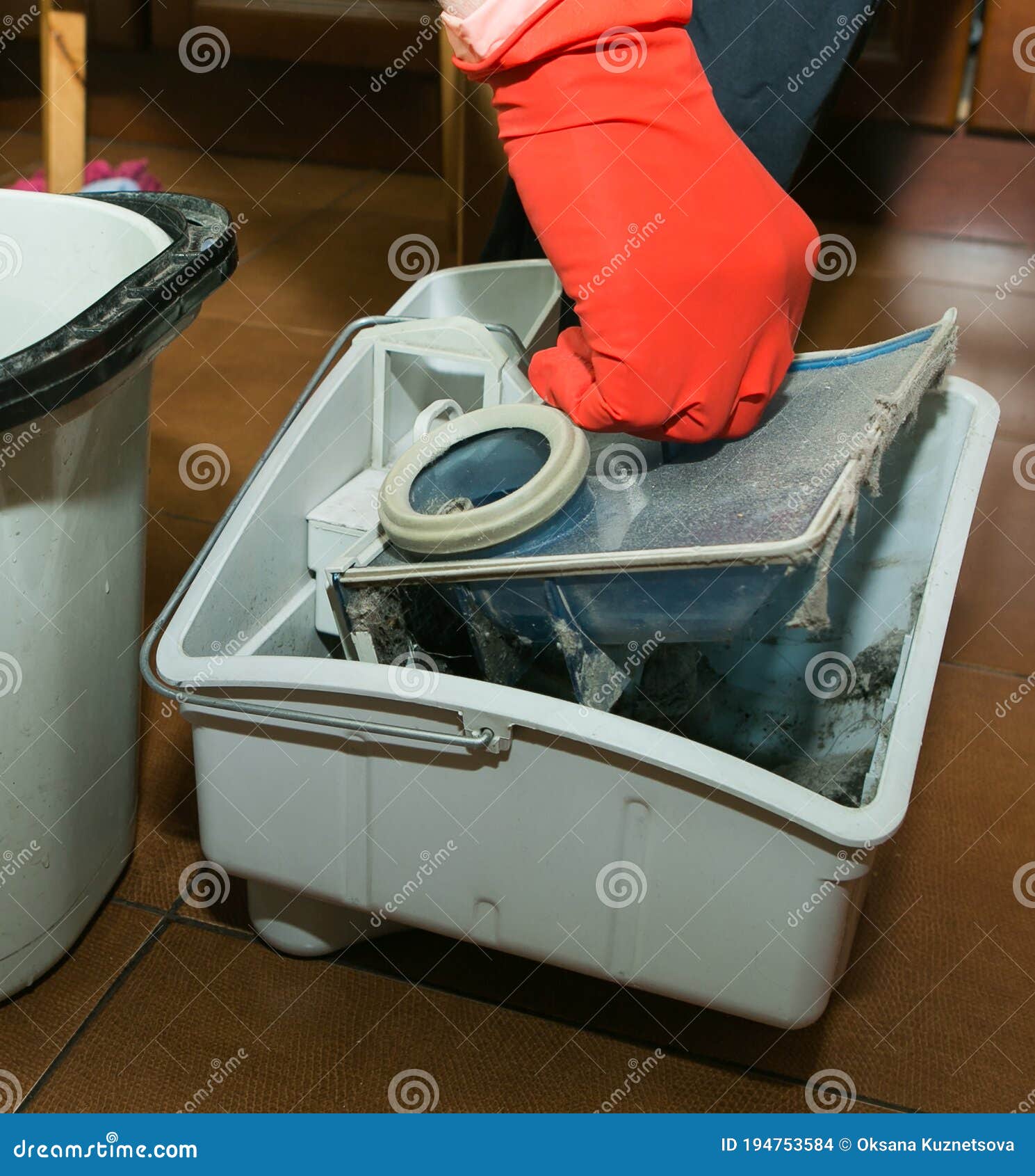 The Process of Cleaning a Room with a Vacuum Cleaner with an Aquafilter. Dismantling the