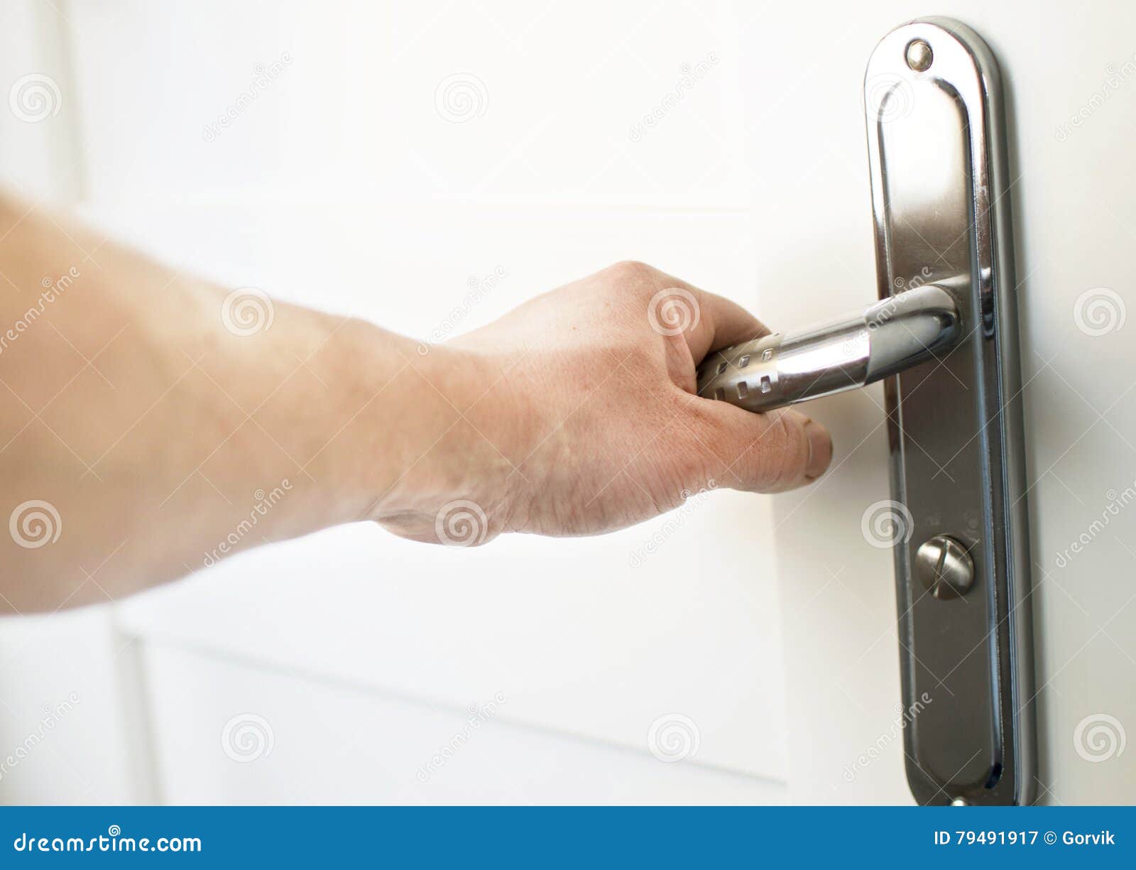 the process of clicking on the handle to open the door