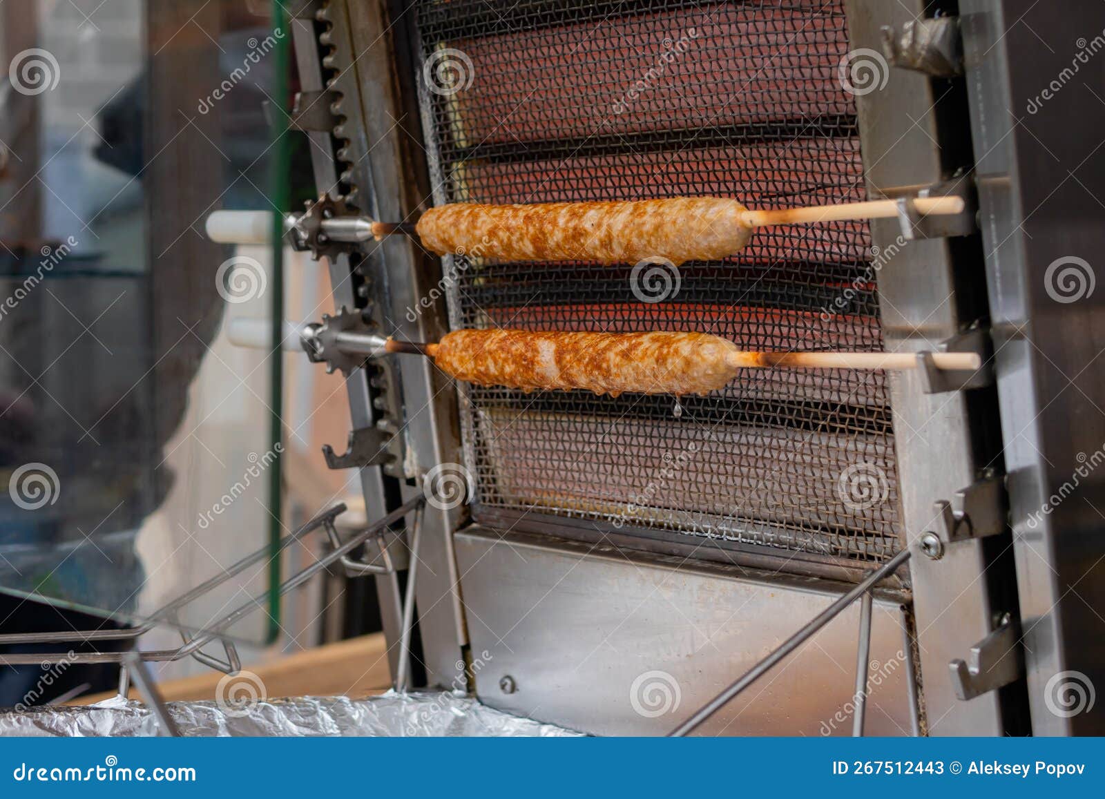 Process of Cooking Fresh Juicy Lula Kebab on Charcoal Grill Stock Image