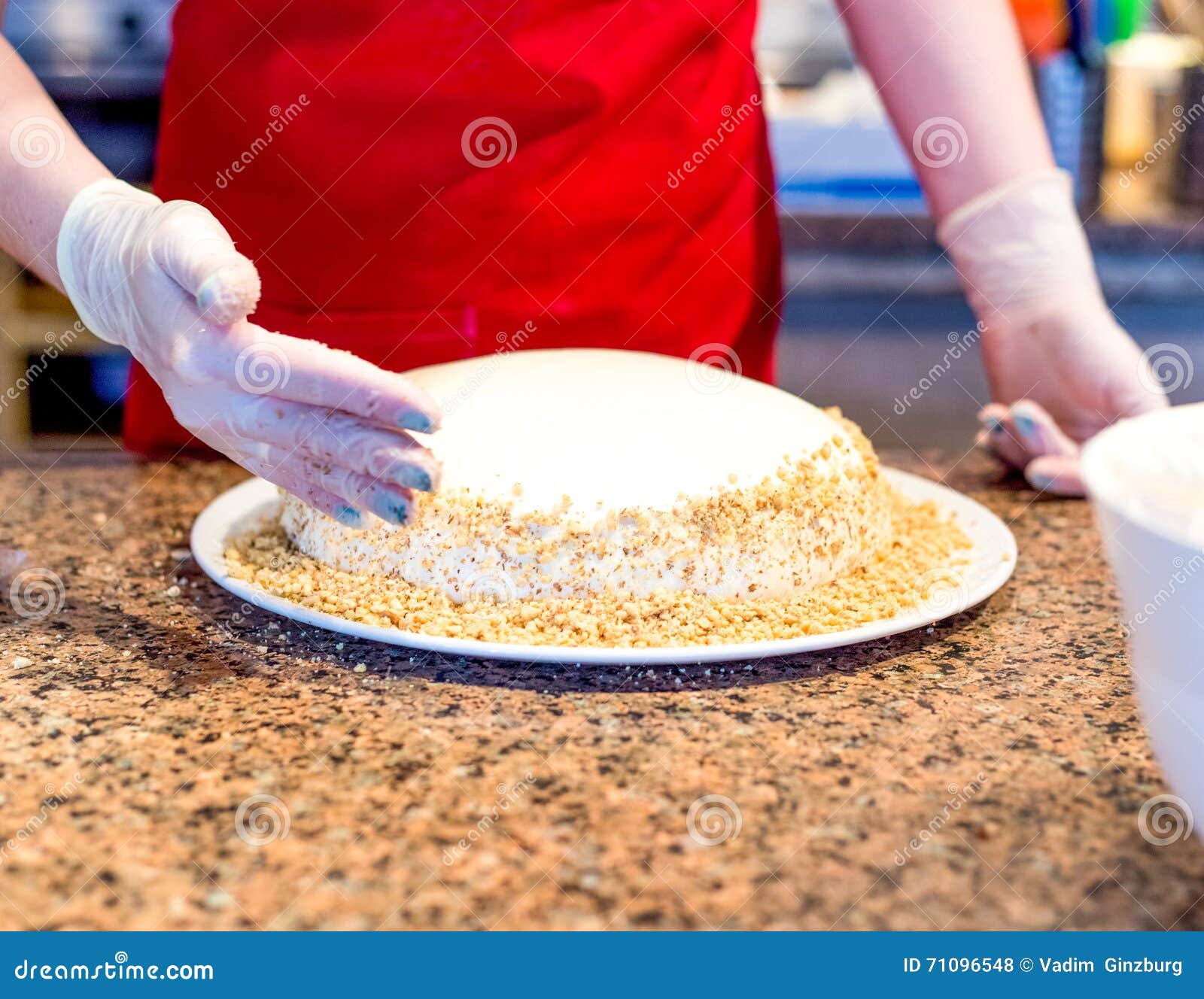 Process of Cooking Homemade Sponge Cake Decorating Stock Photo Image