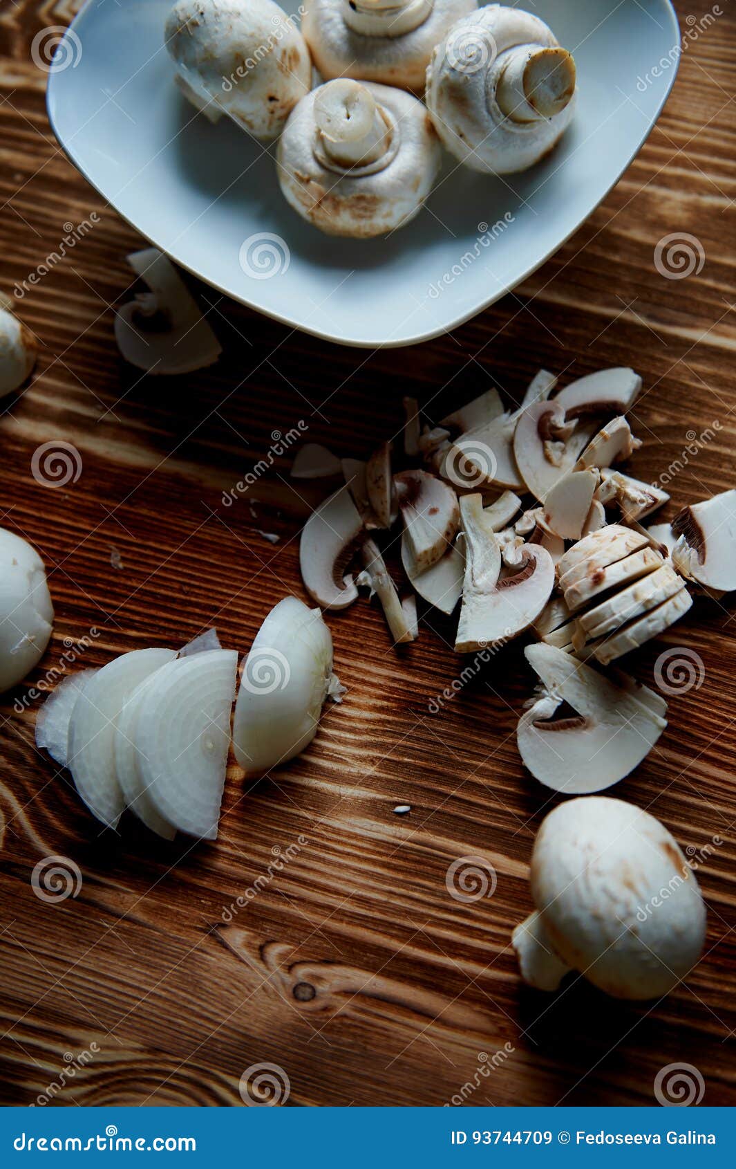 The Process of Cooking. Mushrooms Whole and Sliced Stock Image Image