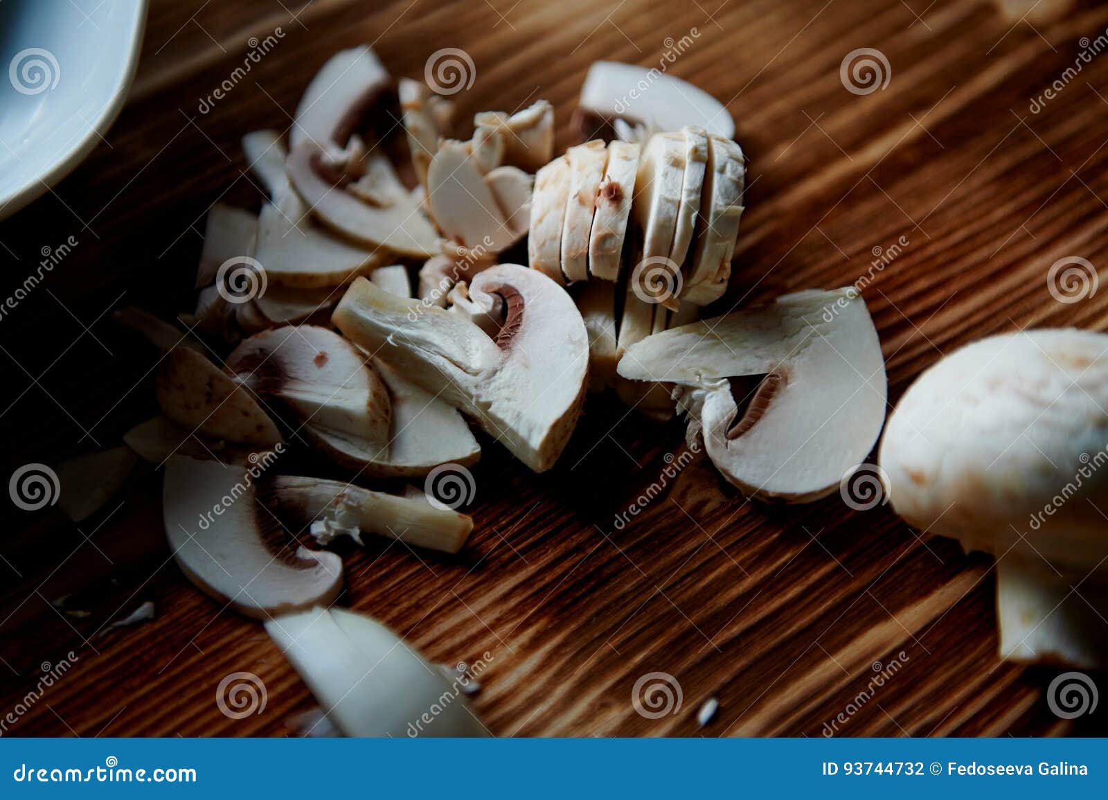 The Process of Cooking. Mushrooms Whole and Sliced Stock Photo Image