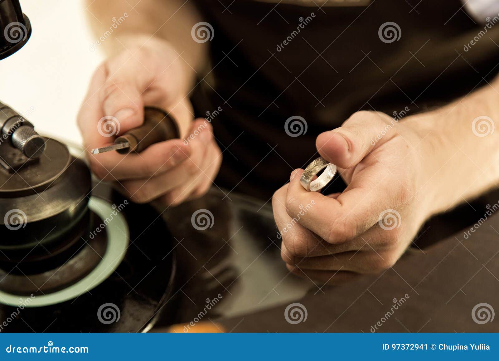 The Process of Creating and Polishing a Ring Closeup Stock Image