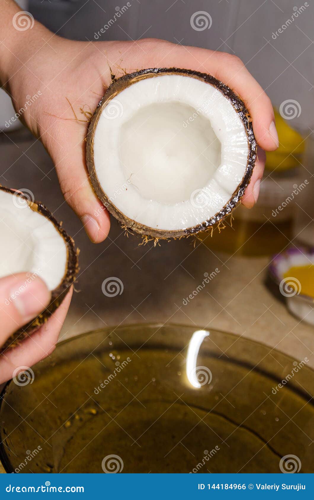 The Process of Cutting the Coconut Stock Photo Image of macro