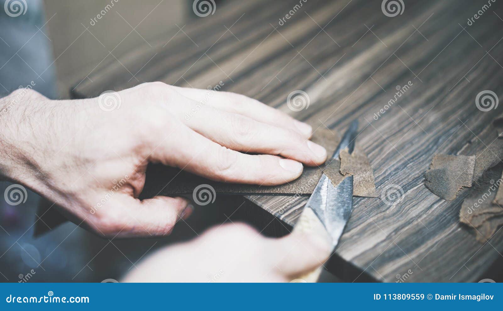 The Process of Cutting a Leather with a Knife Stock Image Image of creation, occupation 113809559