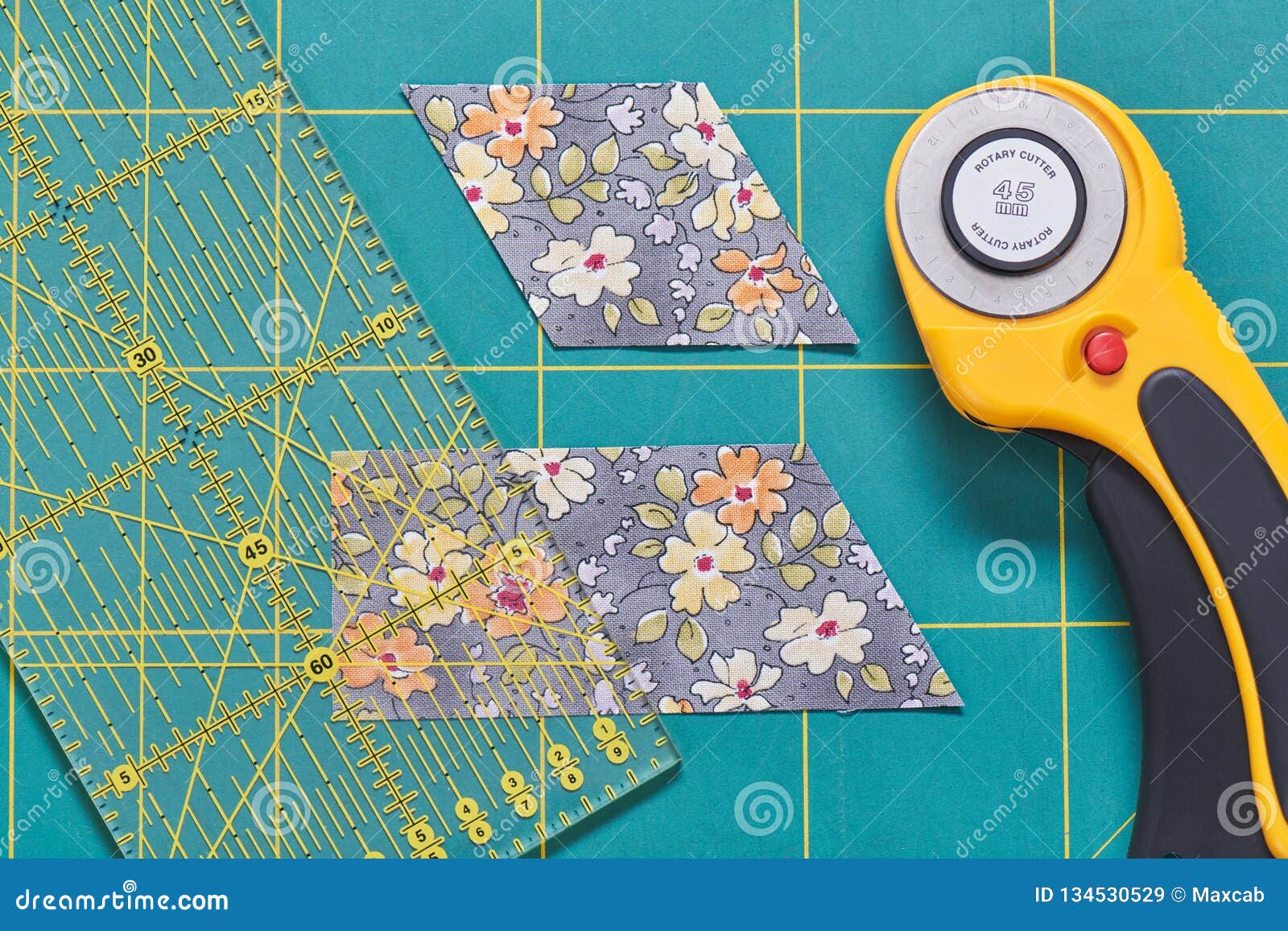 The Process of Cutting Pieces of Fabric in the Shape of Diamonds To