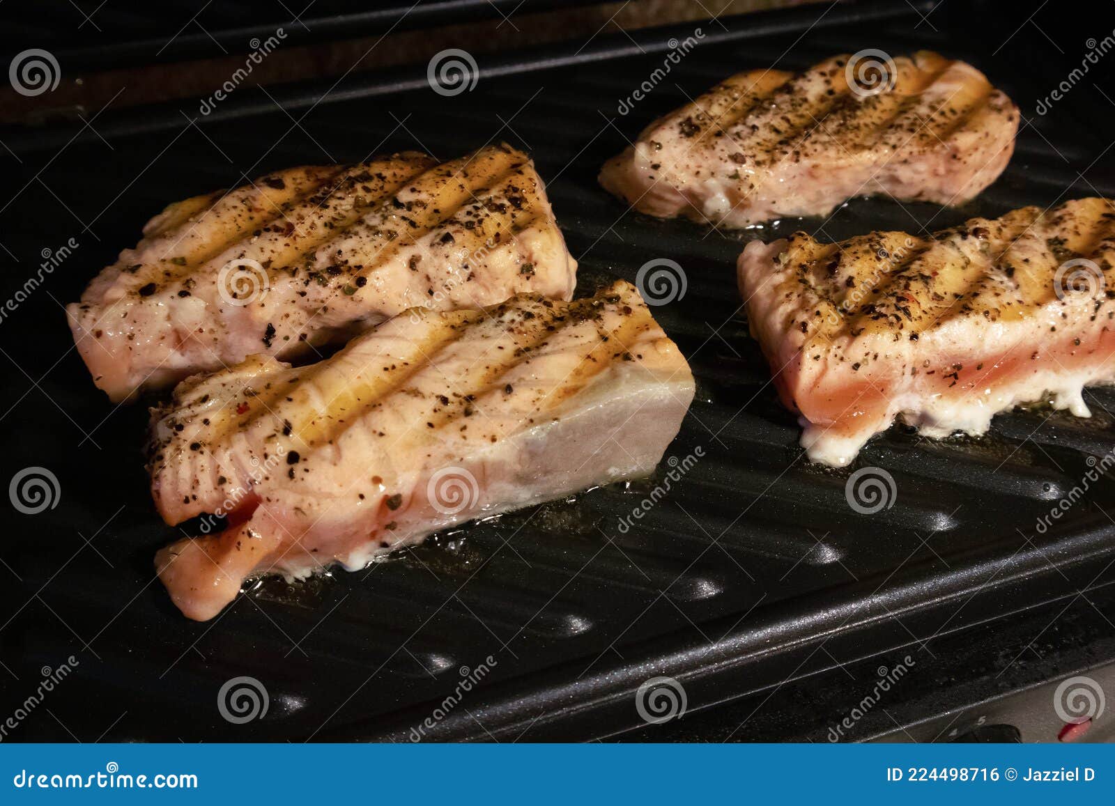 The Process of Frying Salmon Fillets at Home Stock Photo Image of medallions, barbeque 224498716