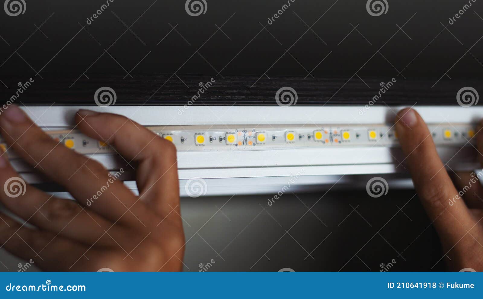 Process Installation of Decorative Led Strip Lighting Stock Photo