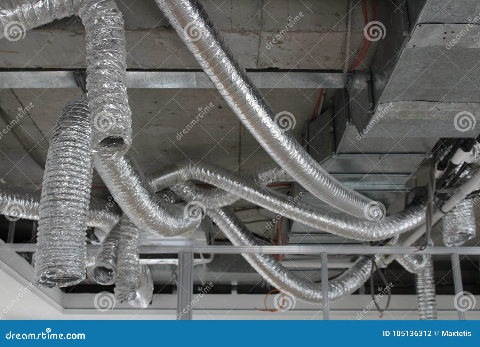 Process of Installation of Foiled Flexible Ducts Stock Photo Image of