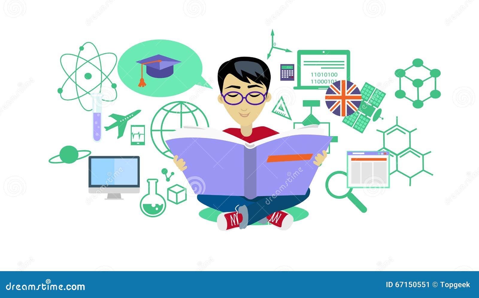 Process Of Learning Icon Flat Design Stock Vector