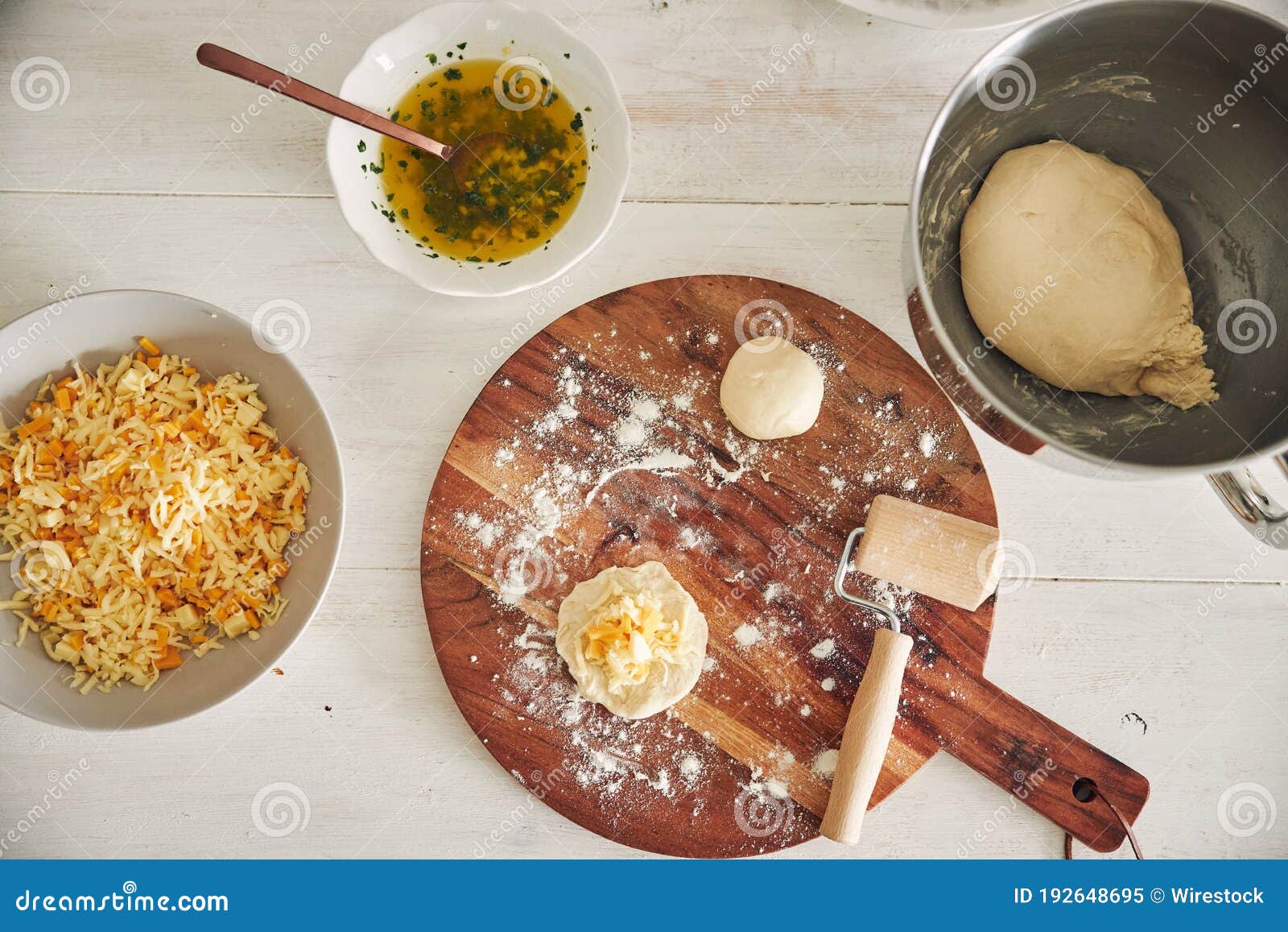 Process of Making Delicious Cheese Bubble Pizza Bread with Ingredients