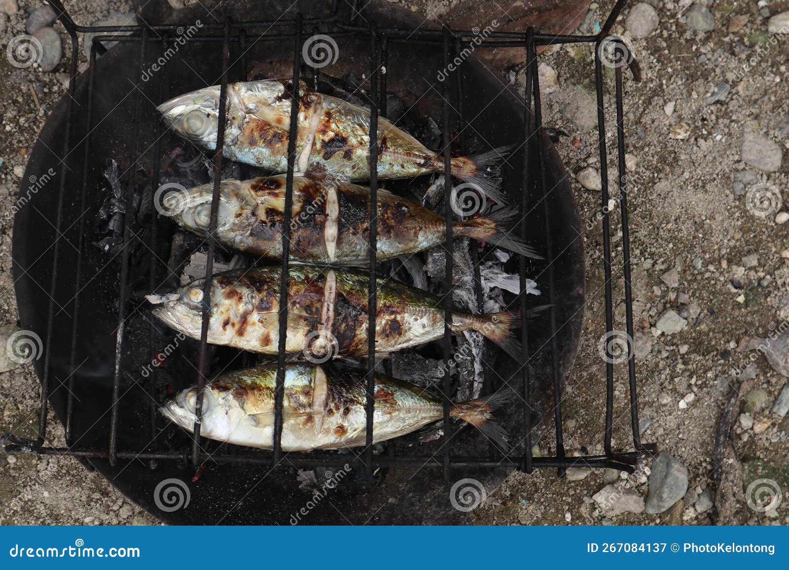The Process of Making Grilled Fish that is Burned Over Coconut Shell