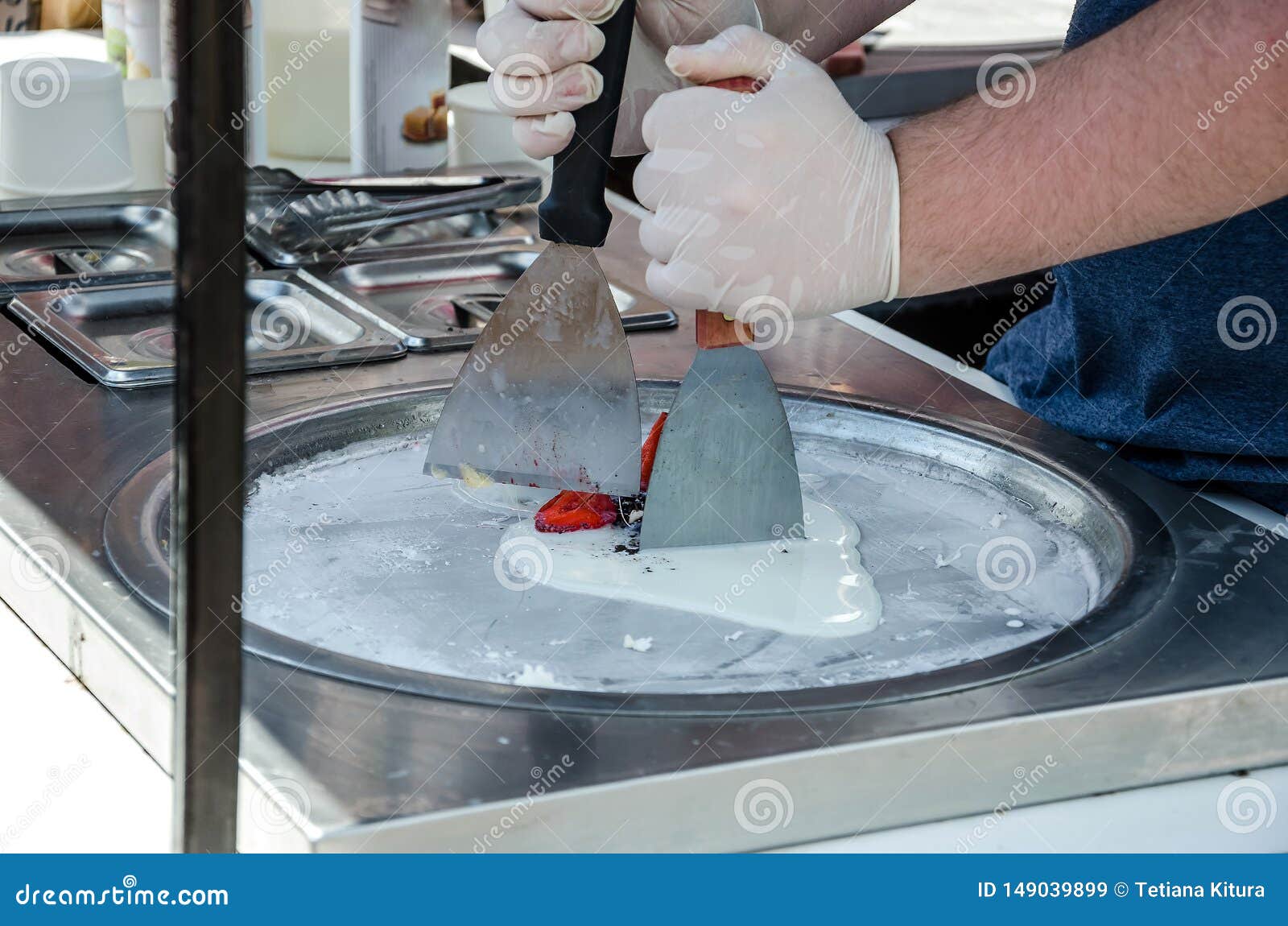 The Process of Making Ice Cream on a Street Ice Cream Maker. Instant Ice  Cream Preparation with a Spatula. Stock Photo - Image of chef, preparing:  149039890