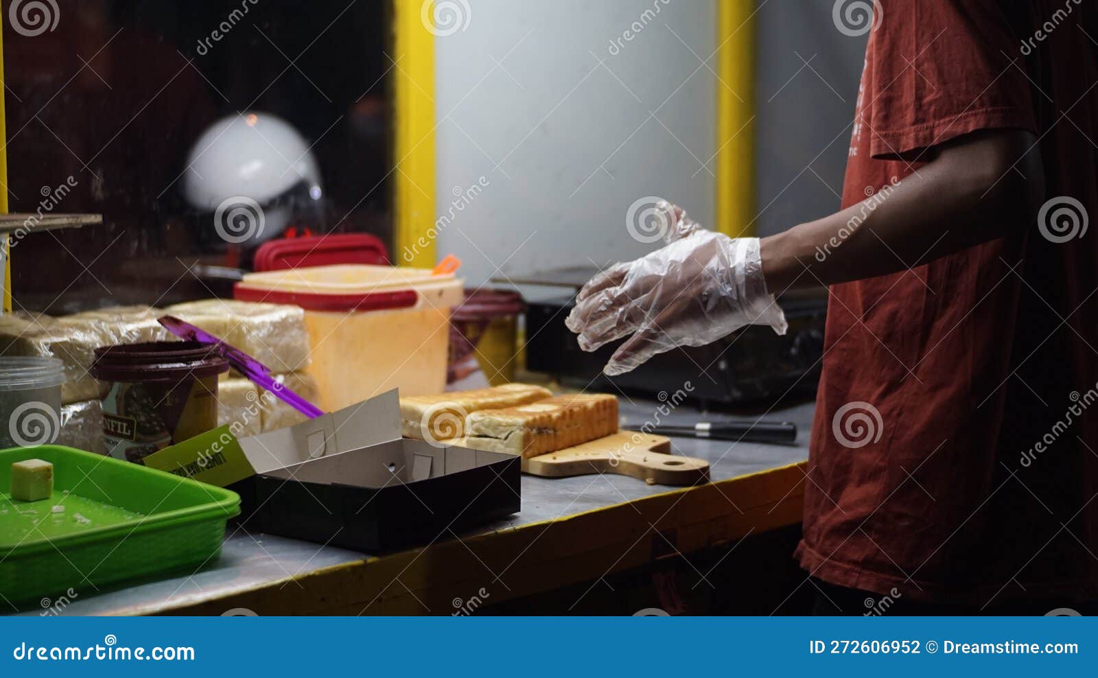 The Process of Making Toast at Night. Stock Photo Image of food