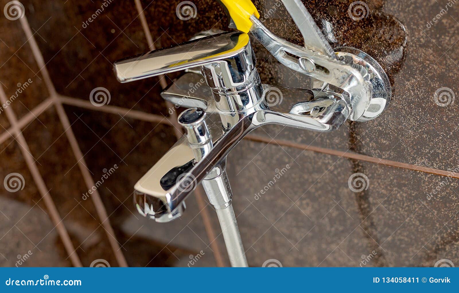 The Process of Mounting the Bathroom Faucet Stock Image Image of