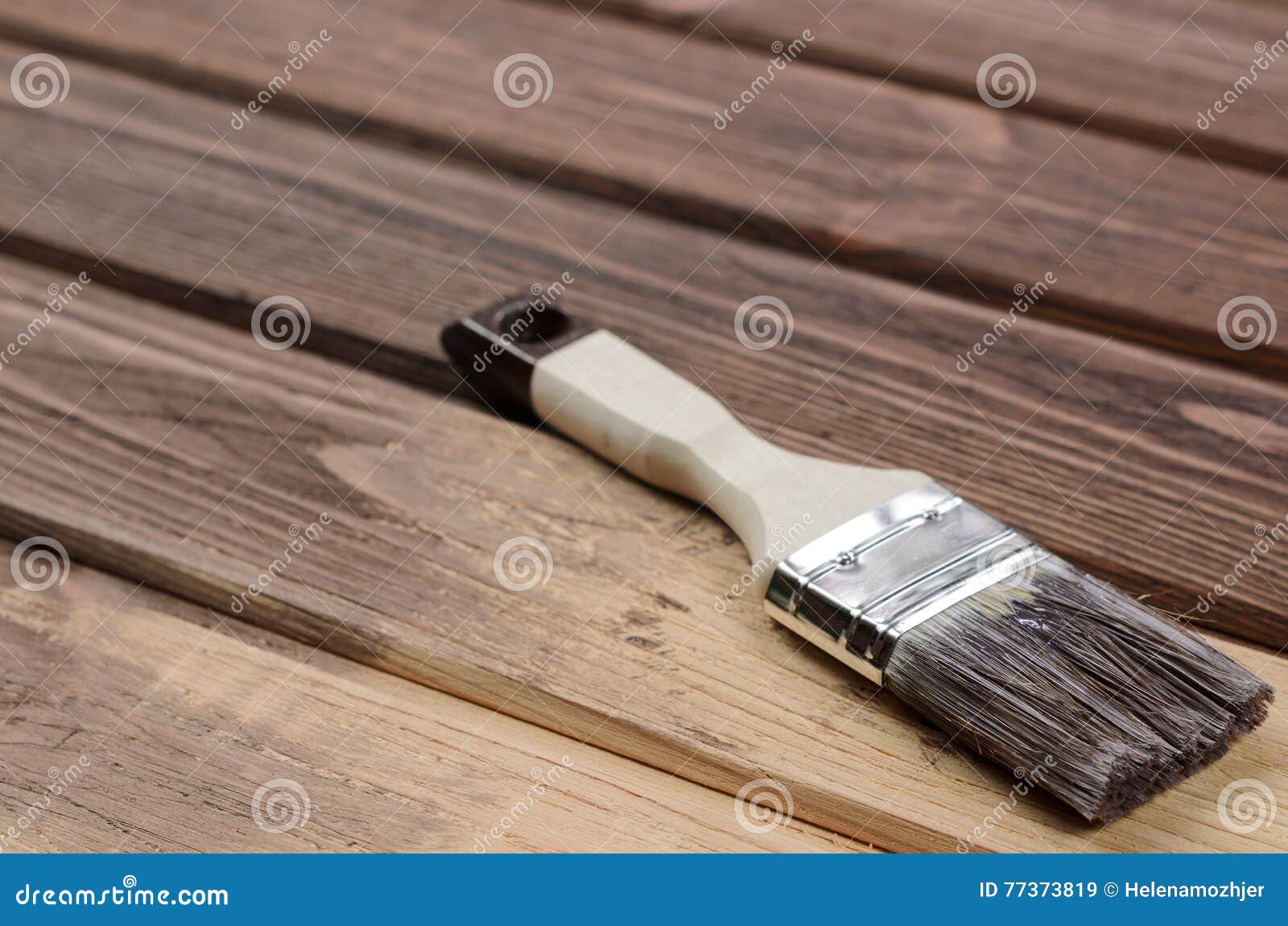 The Process of Painting Wood Surfaces with a Brush Stock Image Image