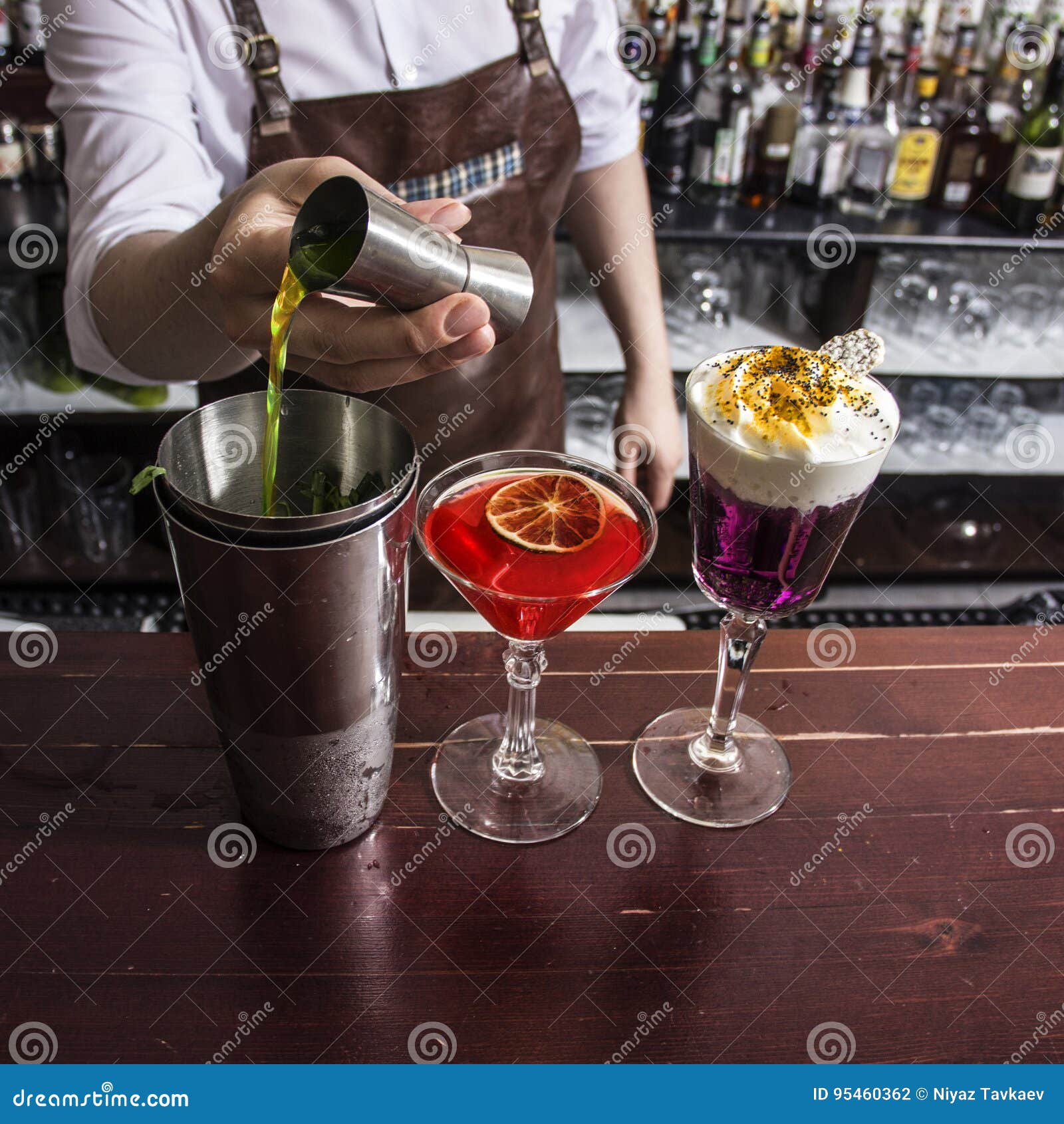 Process of Preparing a Cocktail Bartender`s from Passion Fruits Stock