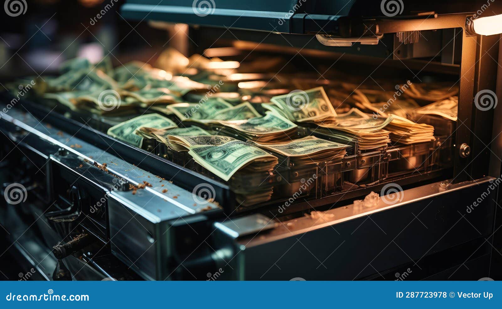 Process of Printing Dollar Banknotes. Printing Machine. Generative AI. Stock Photo Image of