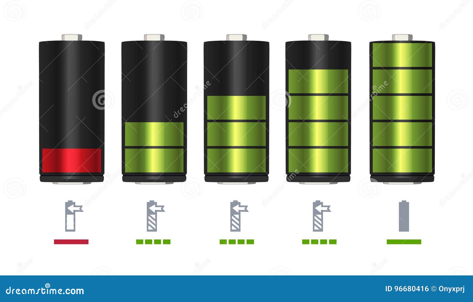 Process of Recharging Battery. Minimum and Full Charge Stock Vector