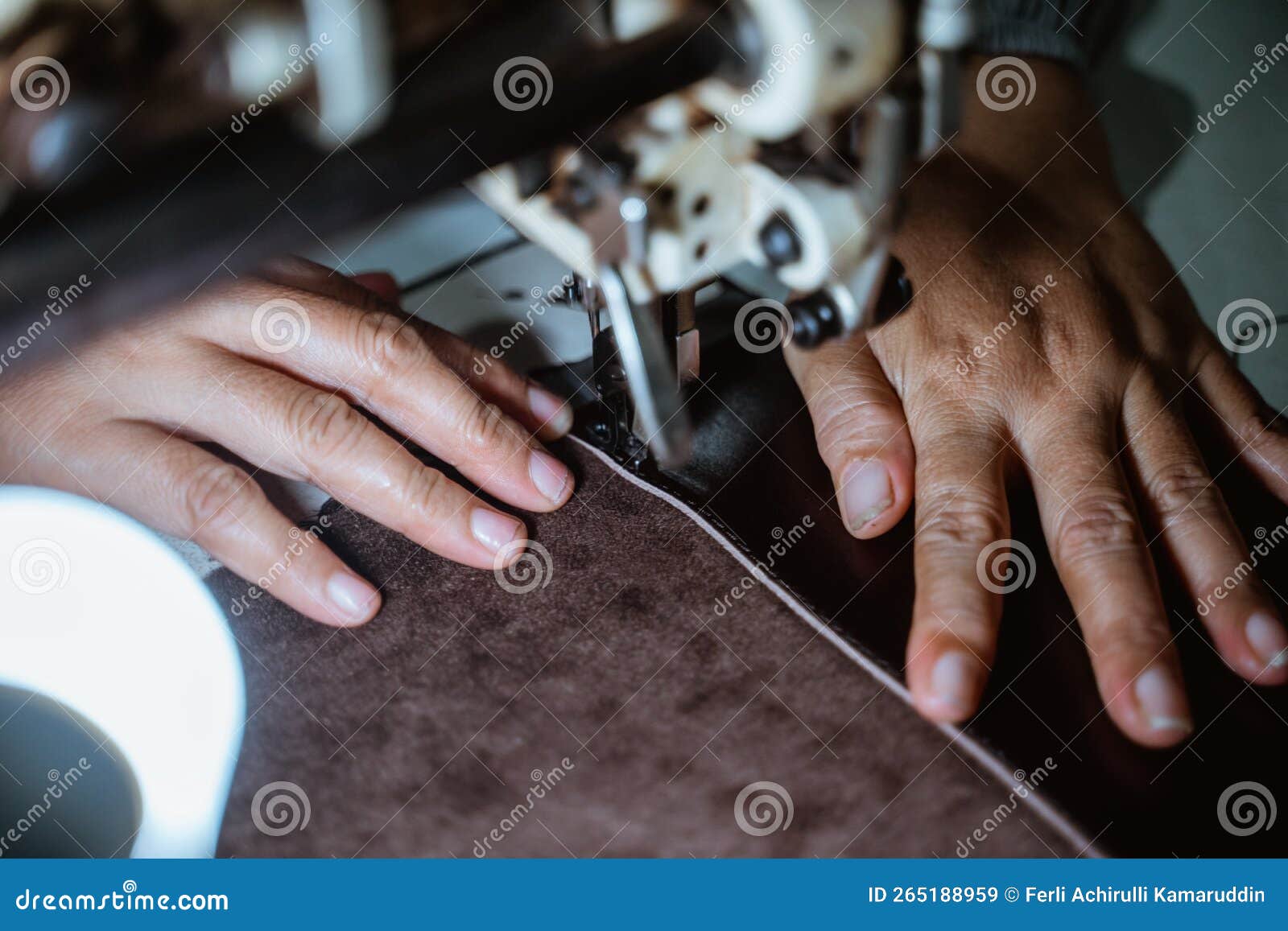 The Process of Sewing Leather Tanned Leather Craft Materials Stock