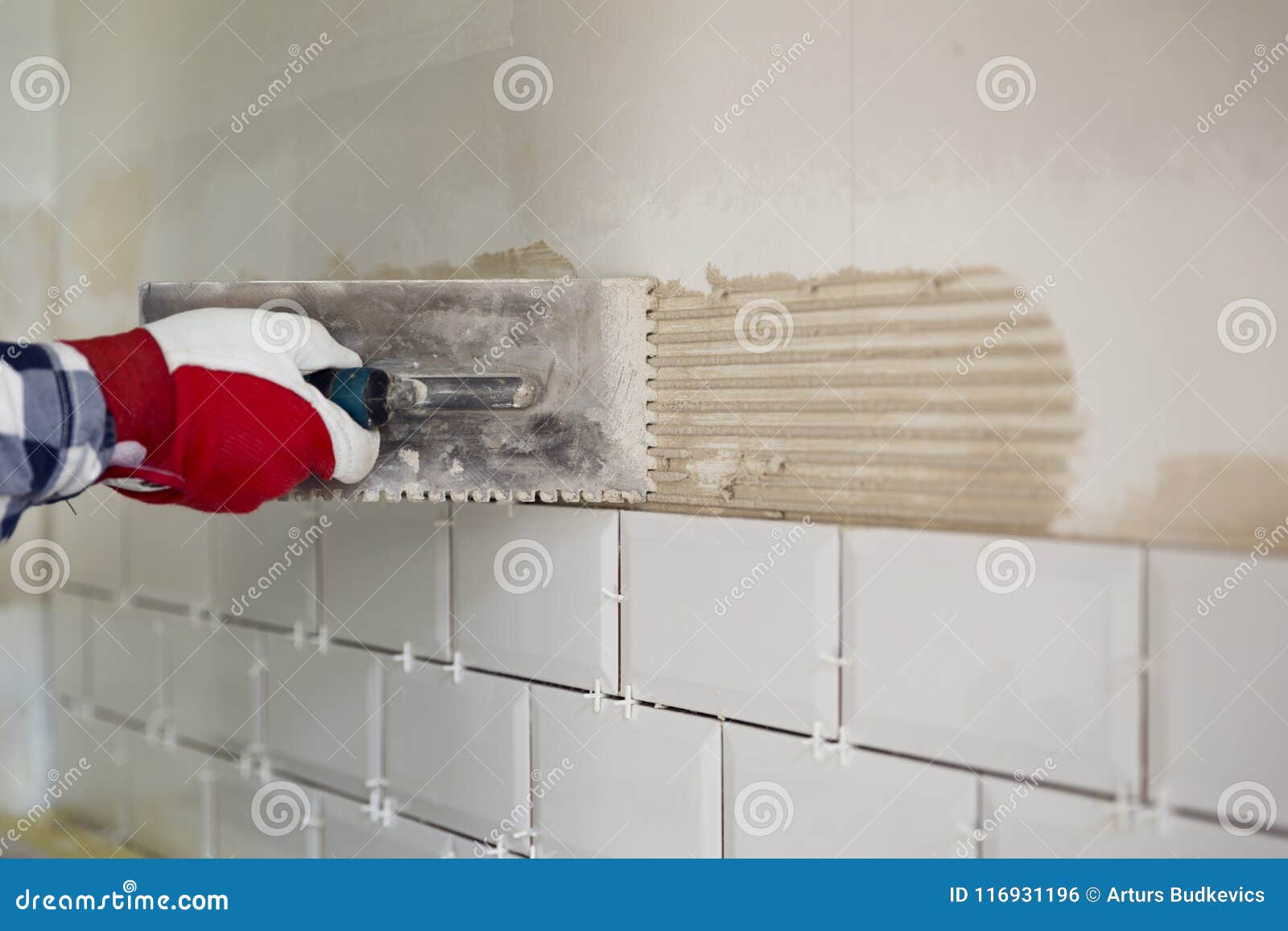 Process of Tiling the Tiles in the Kitchen. Home Improvement, Re Stock Photo Image of interior
