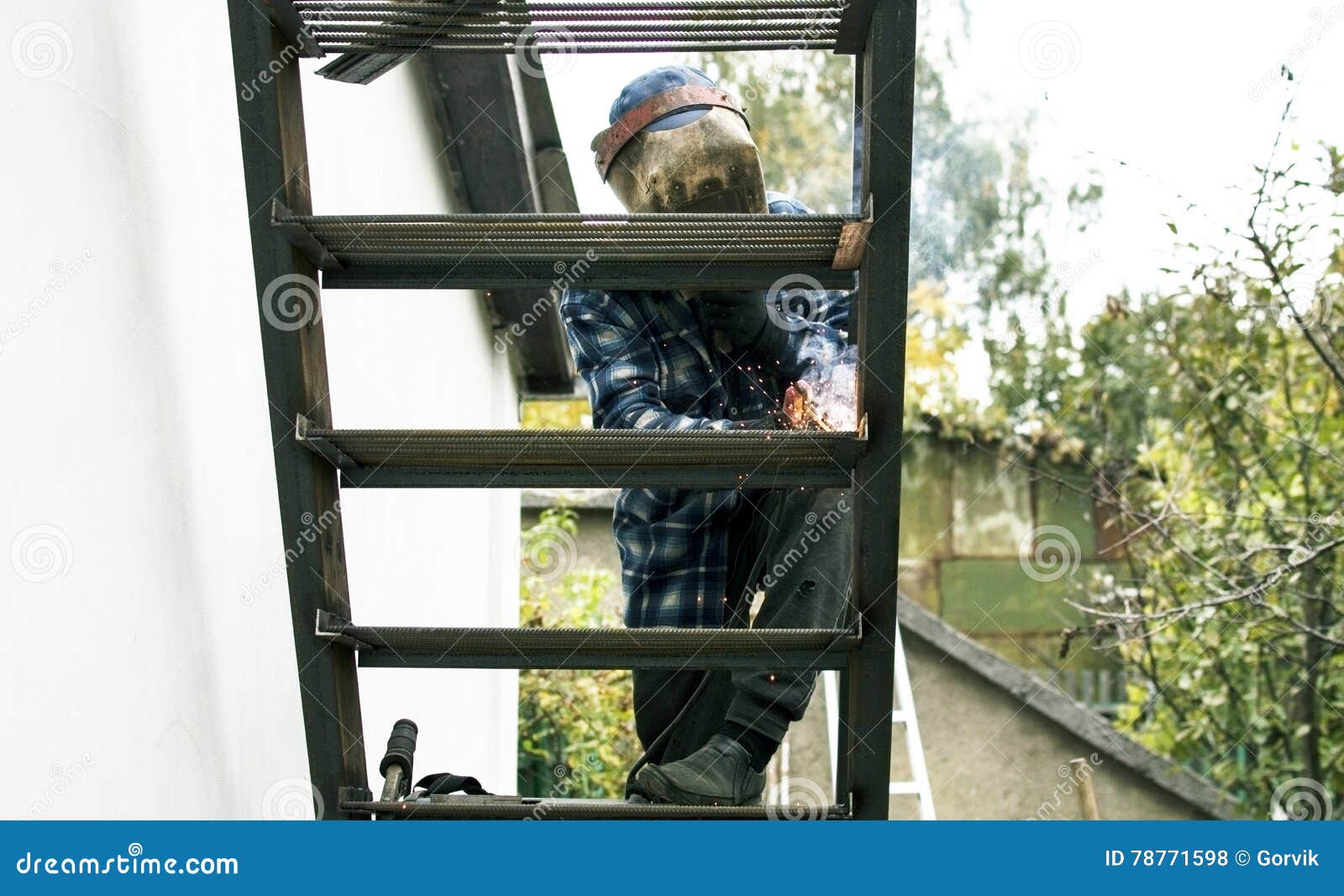The Process of Welding Metal Ladder Stock Photo Image of gloves