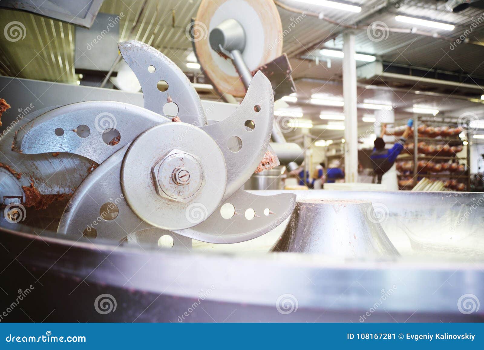Processing of Meat in the Food Industry on a Cutter Stock Image Image