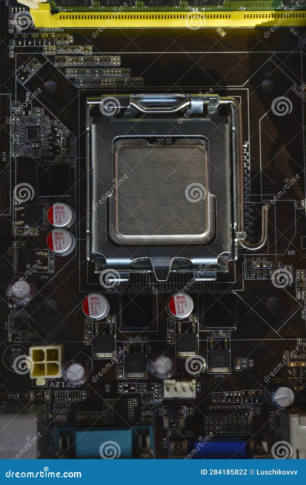 The Processor of the Computer on the Motherboard. Electronic Elements and a Processor in a