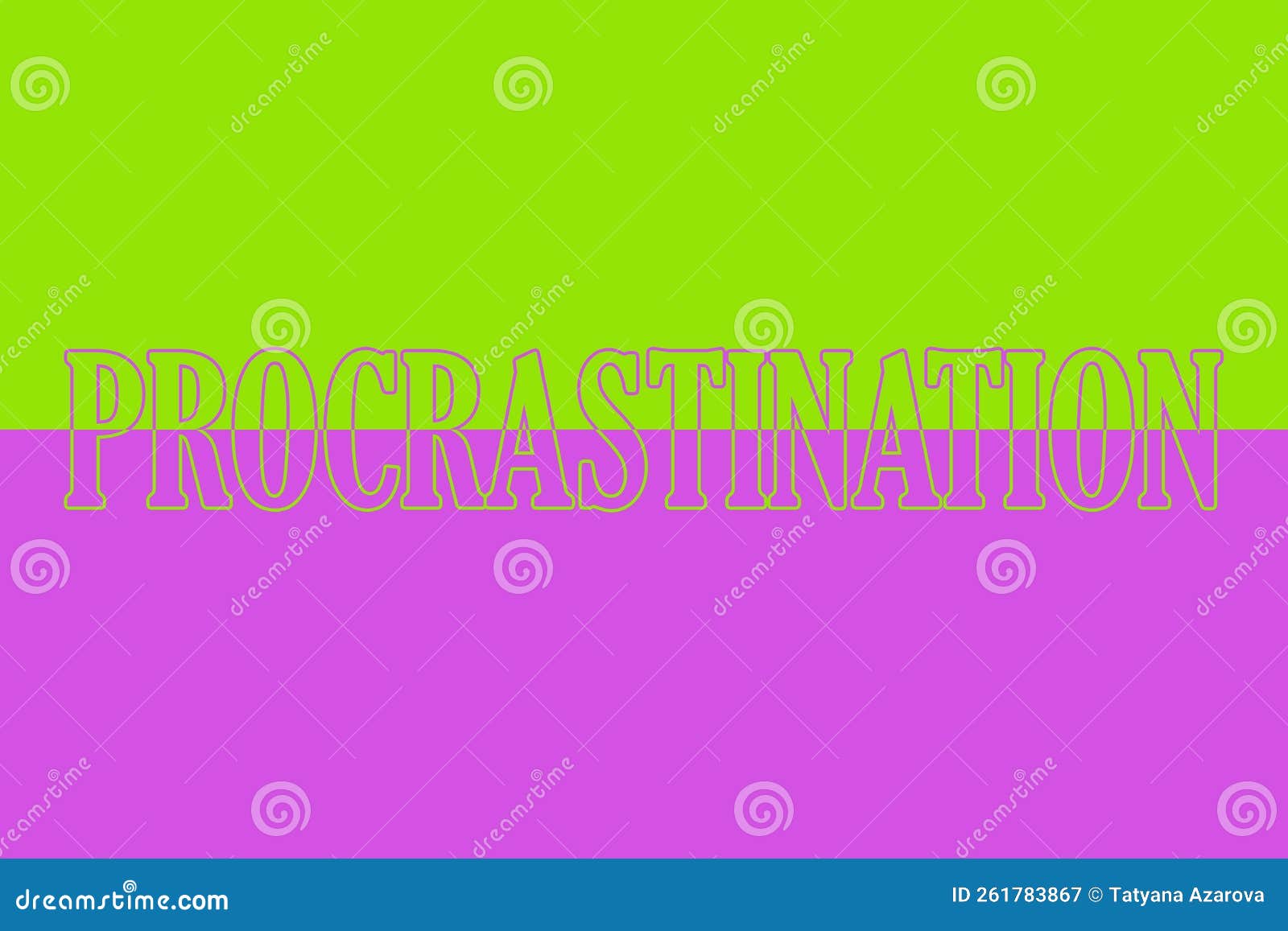 procrastination. colorful typography banner with word. text caption, art lettering, creative colorful font. rubric concept.