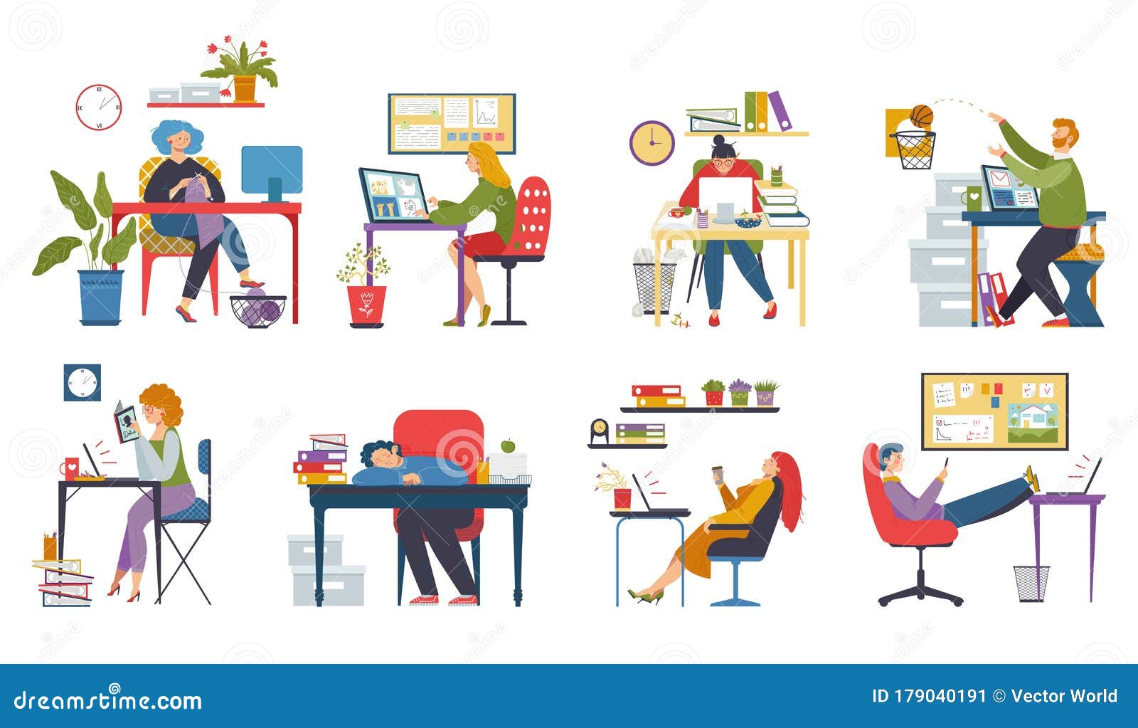Procrastination at Work, Lazy People in Office, Set of Funny Cartoon Characters, Vector Illustration Stock Vector - Illustration of business, career: 179040191 Procrastination at Work, Lazy People in Office, Set of Funny Cartoon Characters, Vector Illustration Stock Vector - Illustration of business, career: 179040191