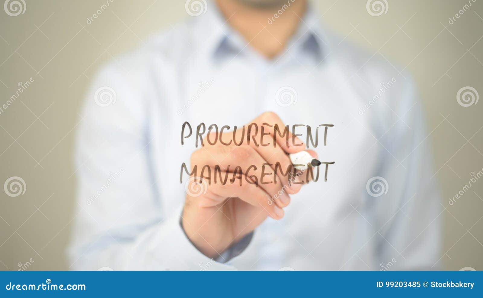 procurement management , man writing on transparent screen