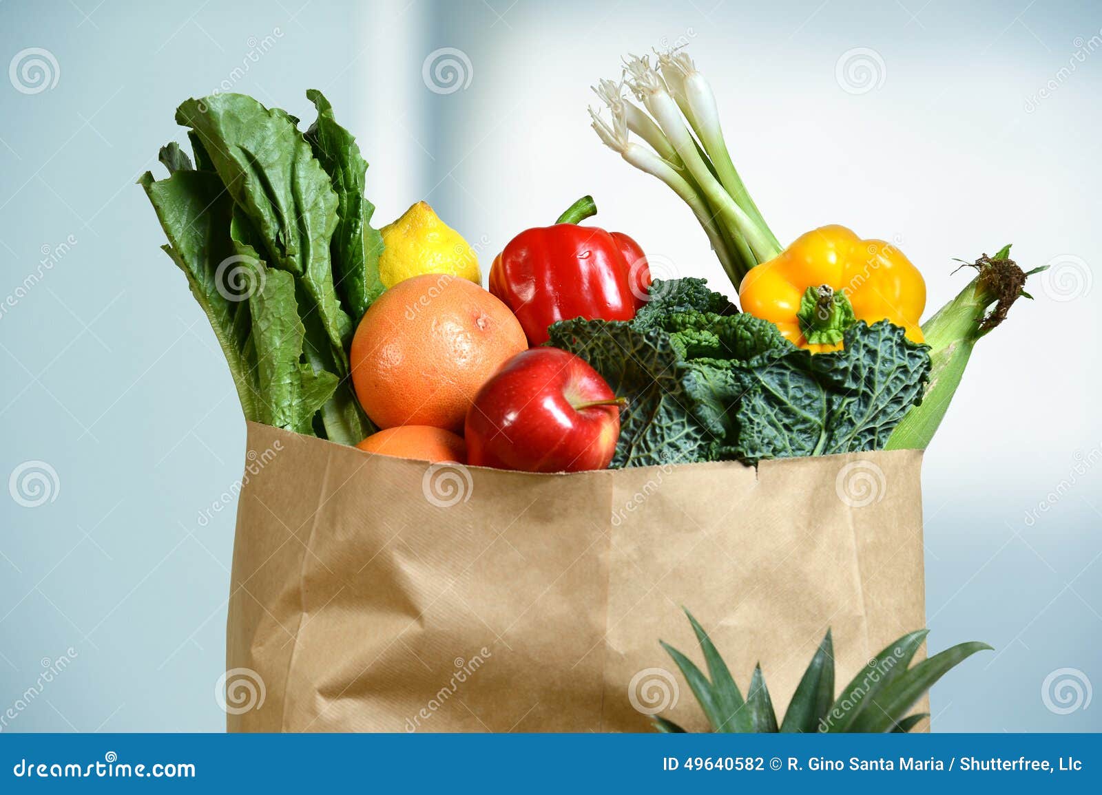 Closeup Of Reusable Grocery Bag Filled With Fresh Produce Stock