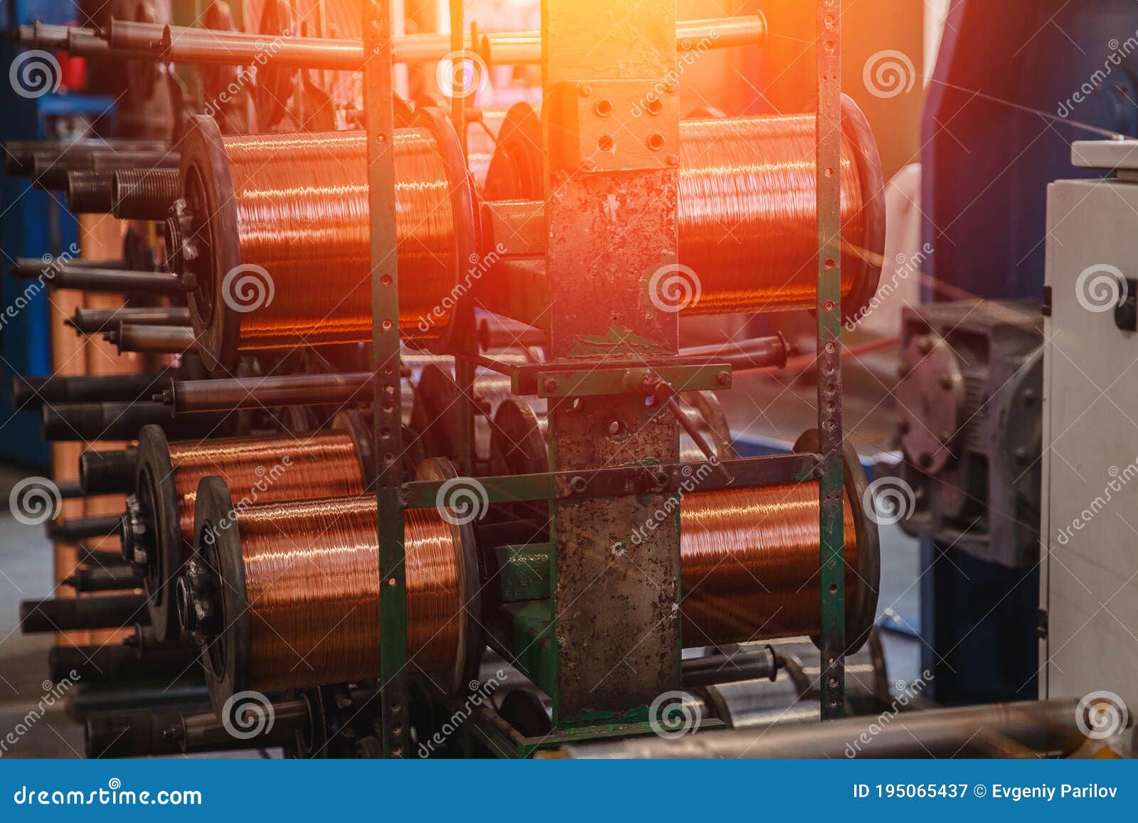 Production of Copper Wire, Bronze Cable in Reels at Factory Stock Image