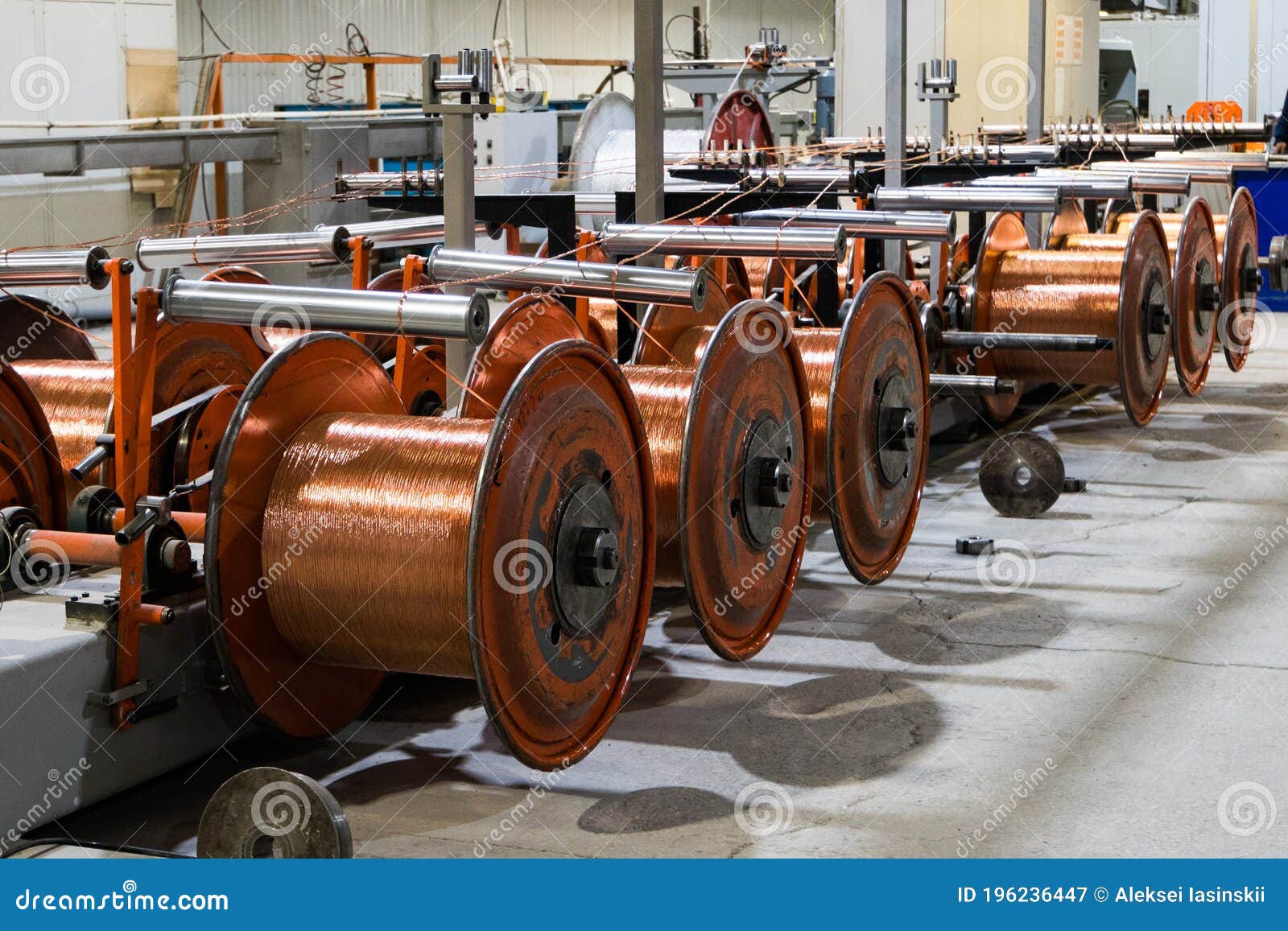 Production of Copper Wire, Bronze Cable in Reels at Factory Stock Image