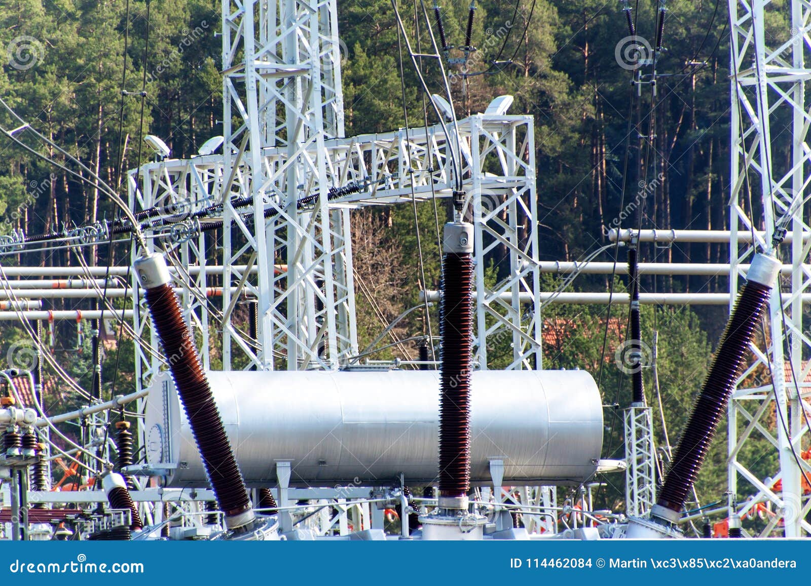 Production of Electricity. Energy Concept. Substation for High Voltage