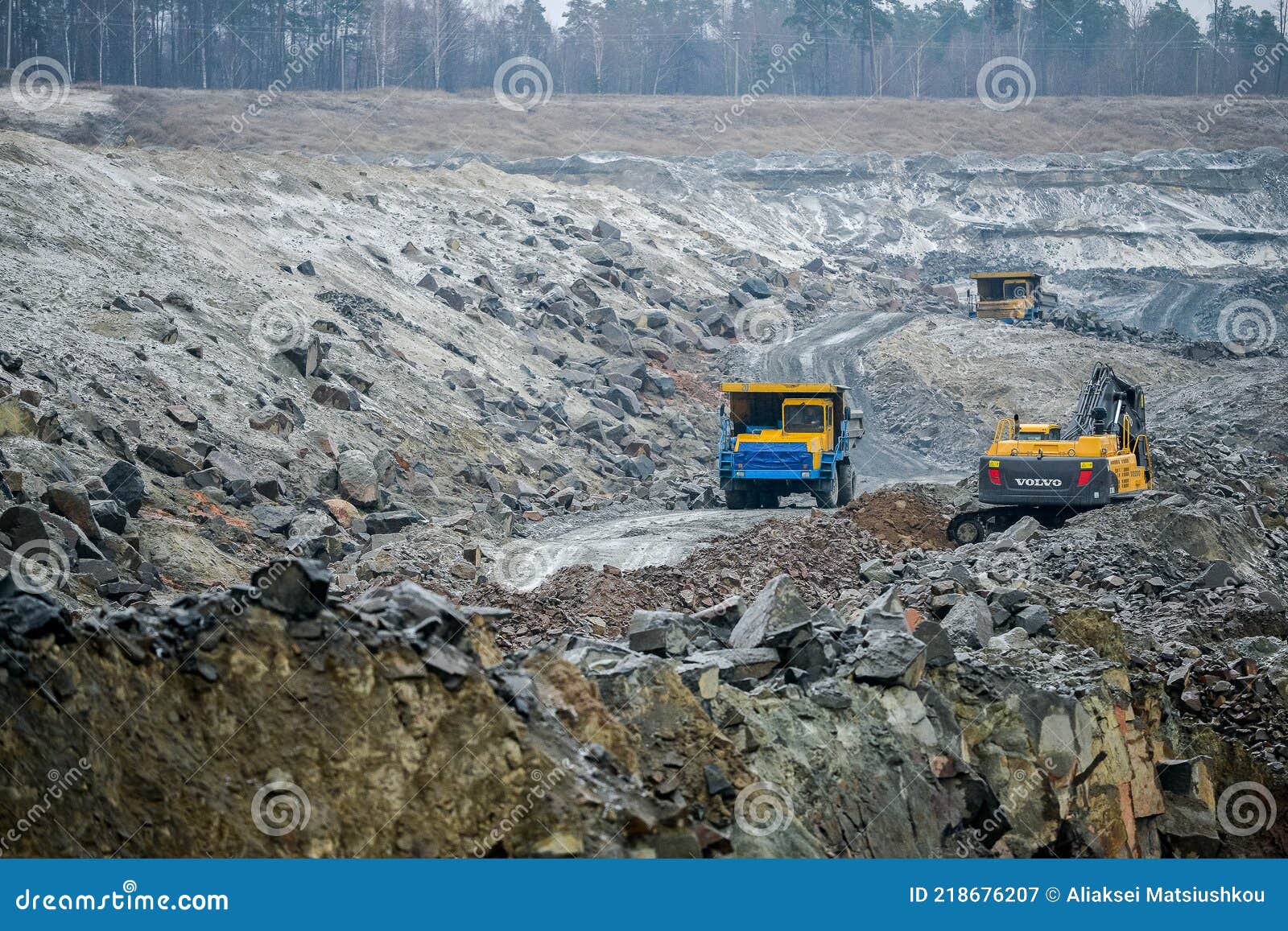 Production Mining of Granite Stone by Quarrying Machines in