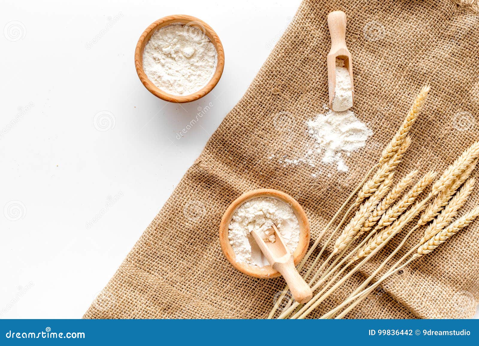 Download Production Of Wheat And Rye Flour From Ear On White Desk Background Top View Mock-up Stock Photo ...