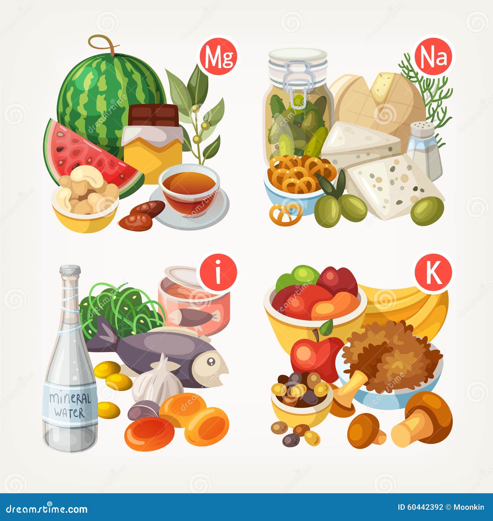 Productos Ricos Con Las Vitaminas Y Los Minerales Ilustración Del