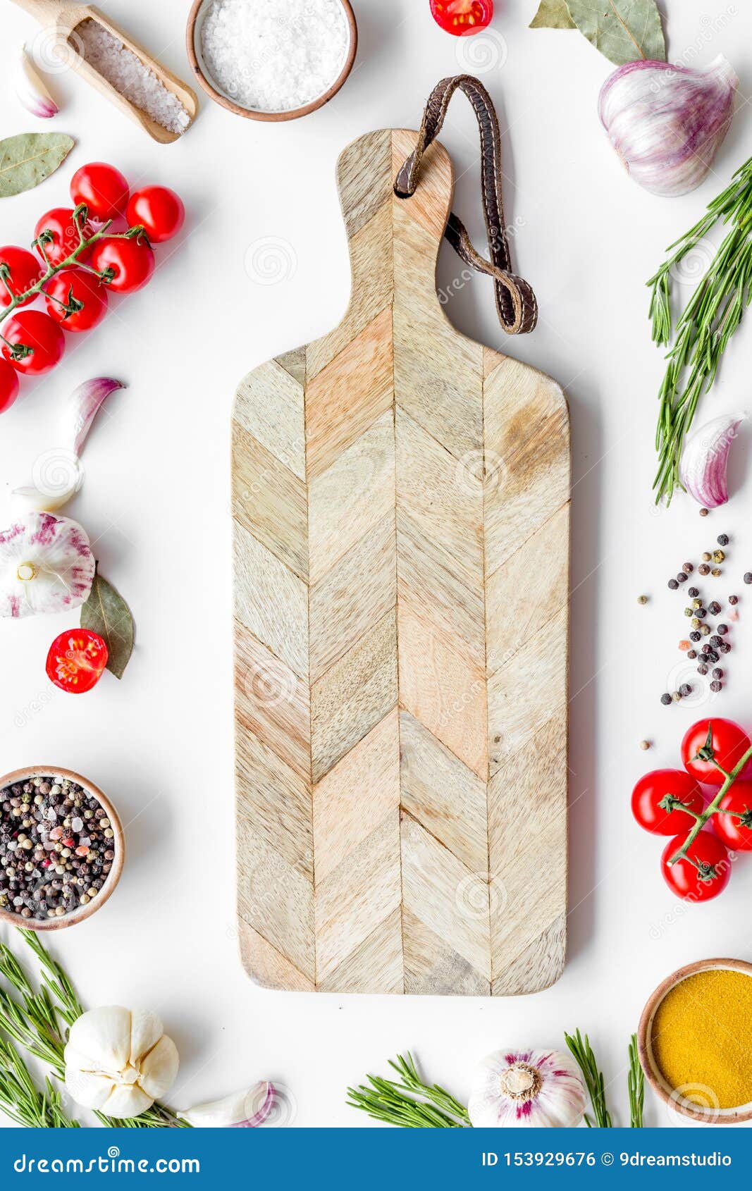 Download Products And Cutting Board On White Background Top View Mockup Stock Photo - Image of chef ...