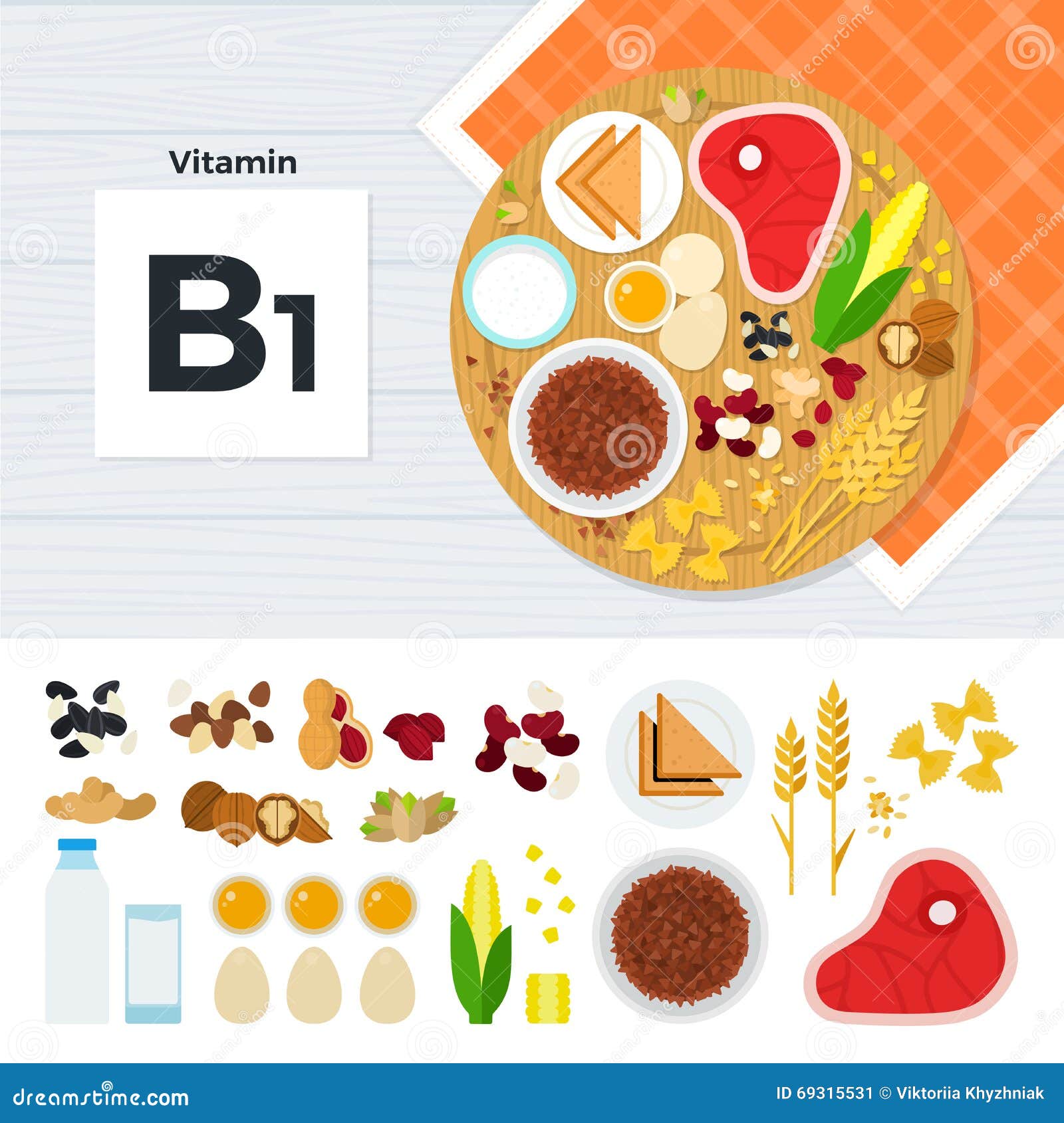 Products with vitamin B1 stock vector. Illustration of cuisine 69315531
