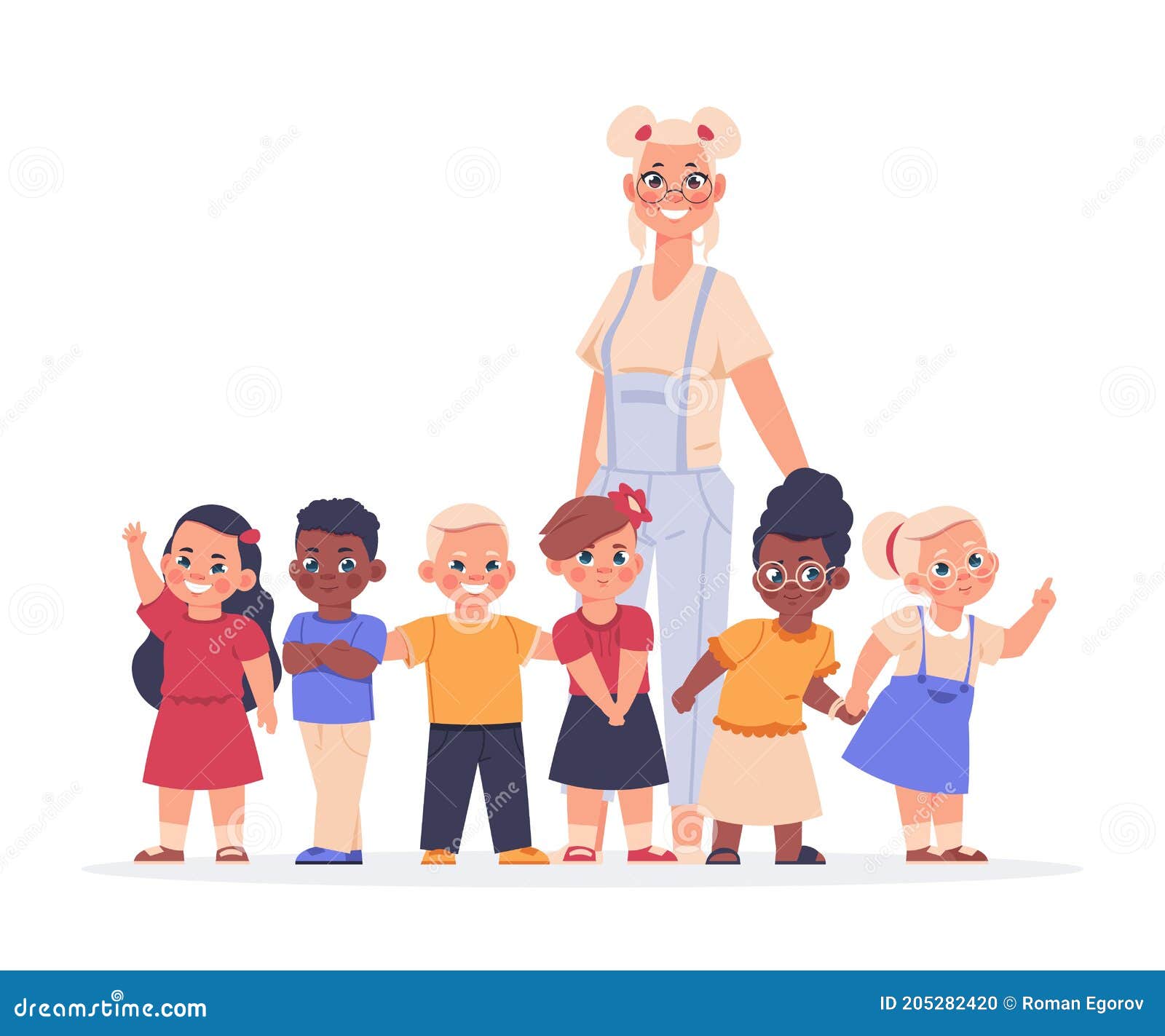 Profesor Con Niños. Niños Felices Y Jóvenes Educadoras De Pie En Fila. Niños Y Niñas Lindos Sonrientes Con Nana Ilustración del Vector - Ilustración de amigo, elemental: 205282420 Profesor Con Niños. Niños Felices Y Jóvenes Educadoras De Pie En Fila. Niños Y Niñas Lindos Sonrientes Con Nana Ilustración del Vector - Ilustración de amigo, elemental: 205282420