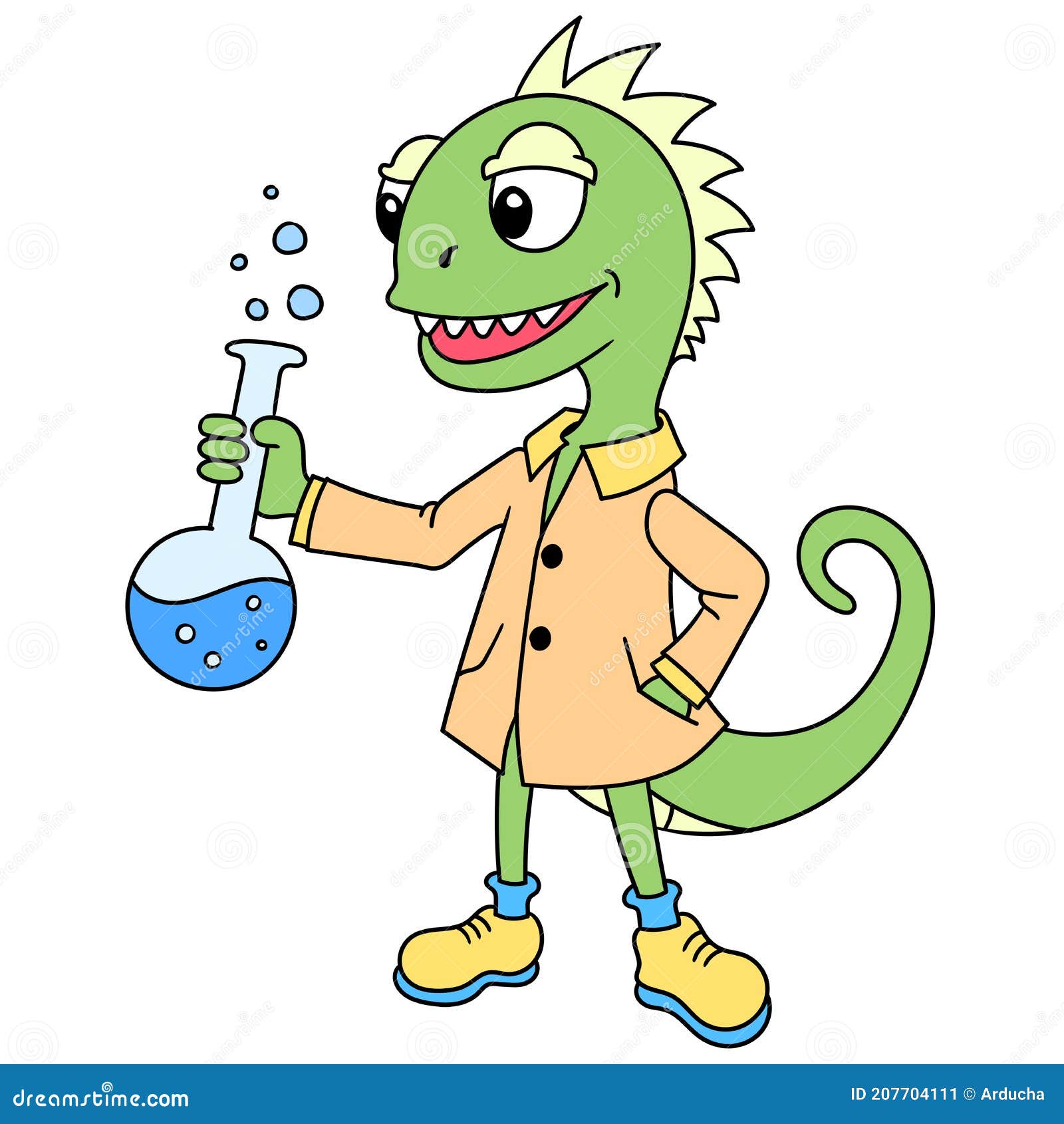 Profesor Lizard Está Haciendo Investigación Química Doodle Kawaii. Imagen De  Icono De Doodle Ilustración del Vector - Ilustración de vector, icono:  207704111
