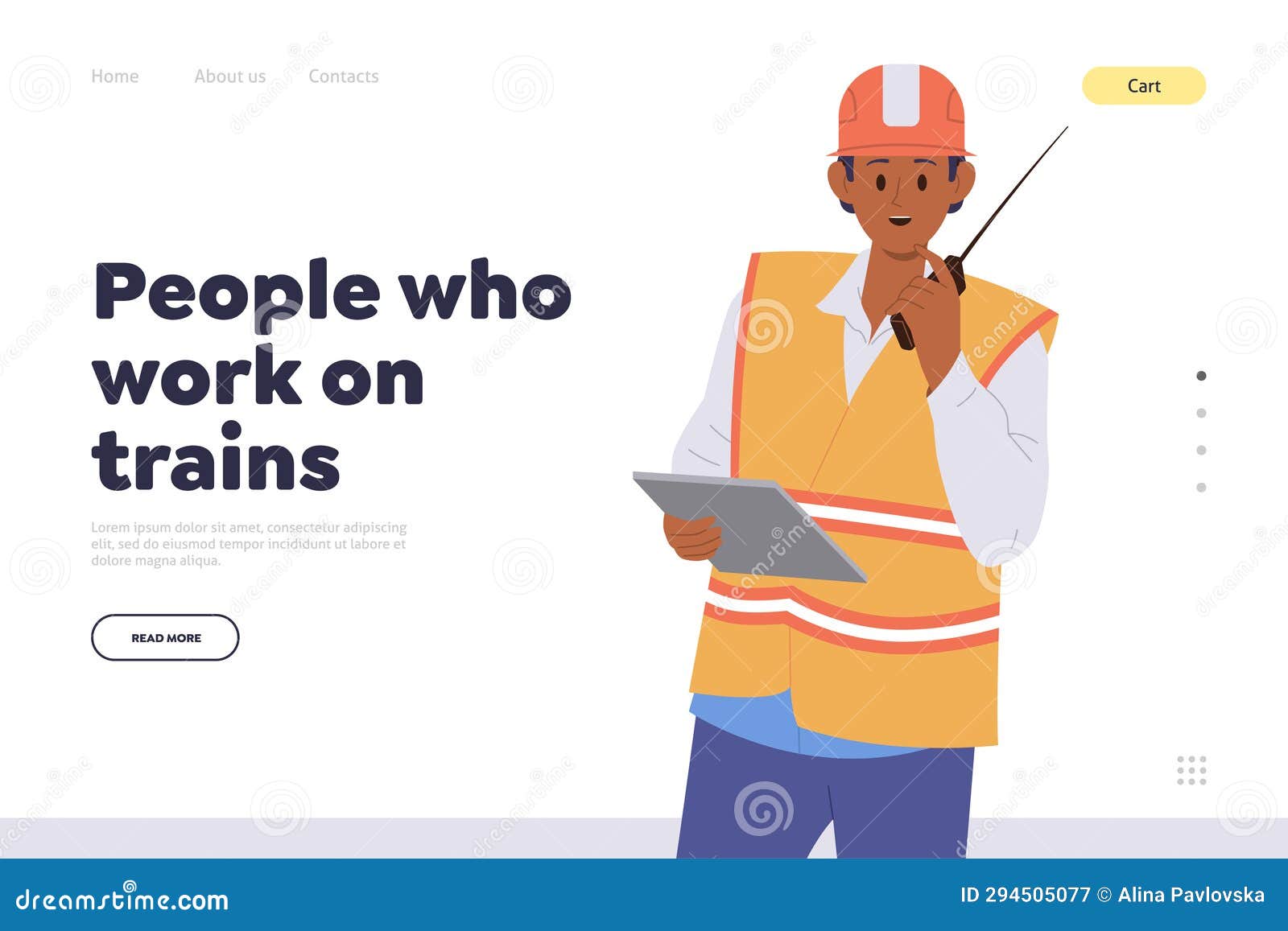 profession of people who works on train landing page template with railroader in uniform 