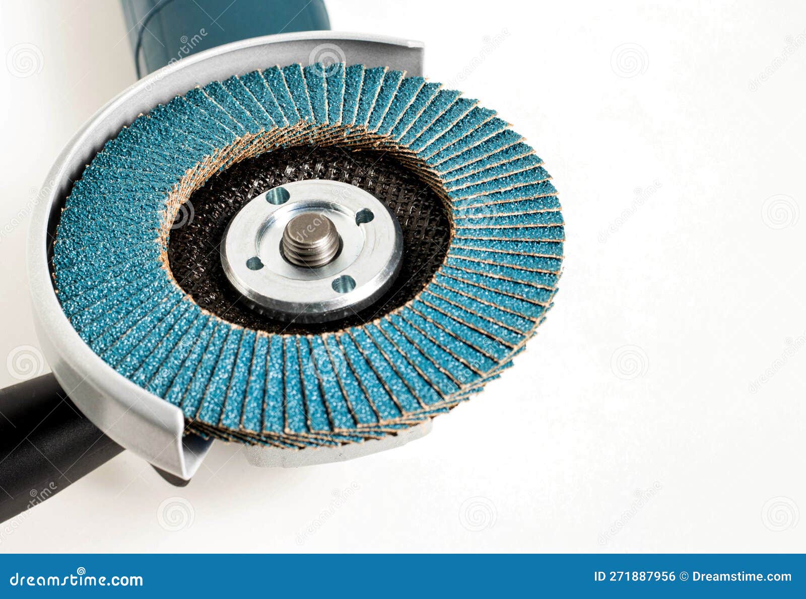 Professional Angle Grinder with Flap Wheel for Processing Wooden Surfaces. Construction Power