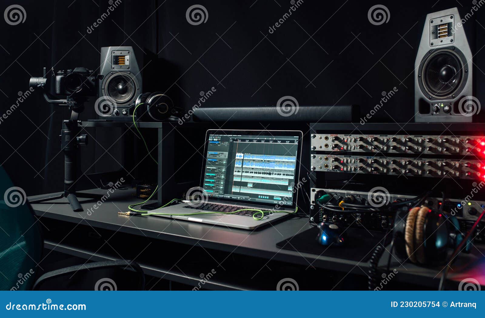 Professional Audio Equipment in a Recording Studio. Sound Engineer