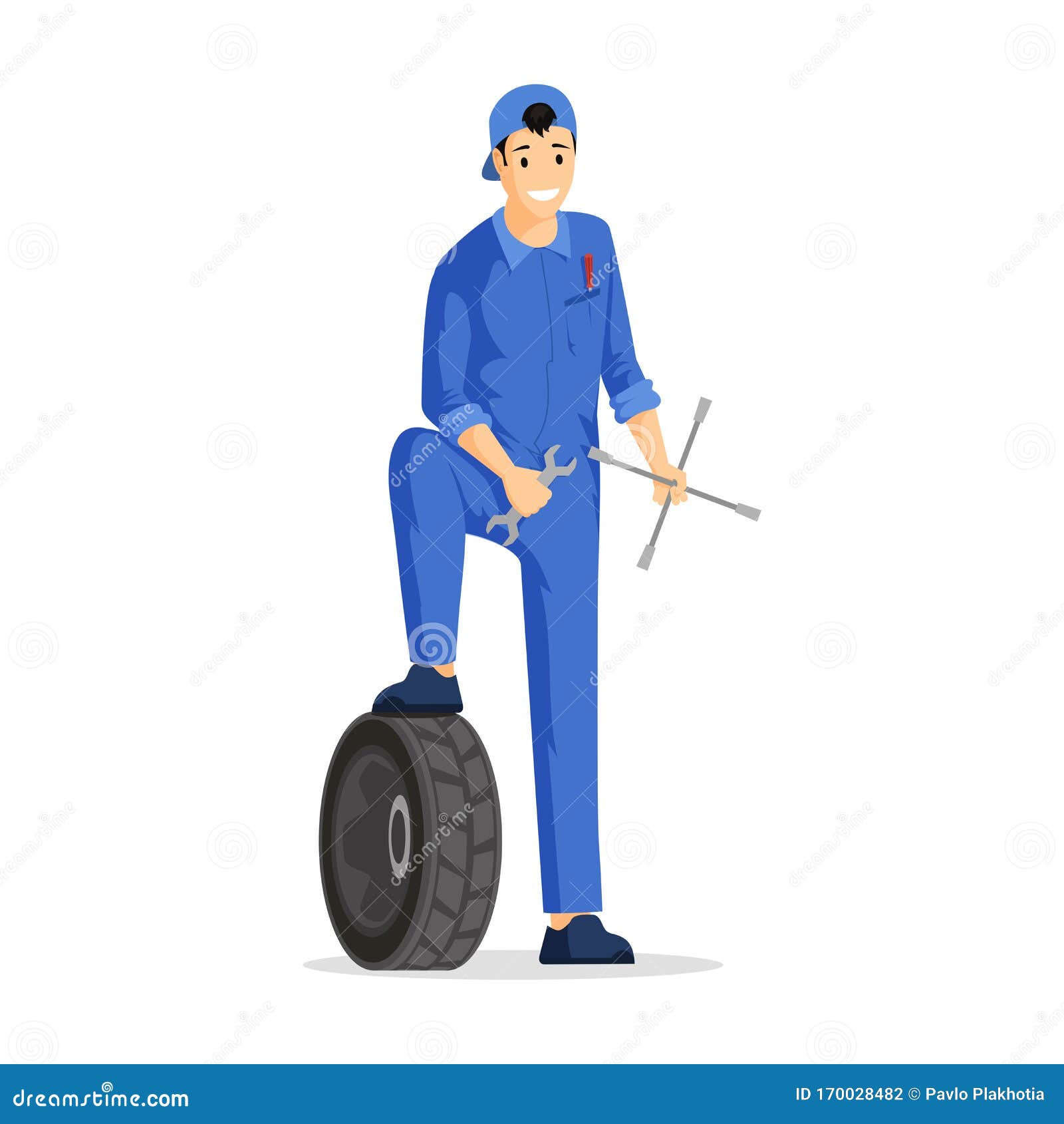 Professional Auto Mechanic Flat Vector Illustration. Car Maintenance  Service Worker in Coverall Cartoon Character Stock Vector - Illustration of  flat, background: 170028482