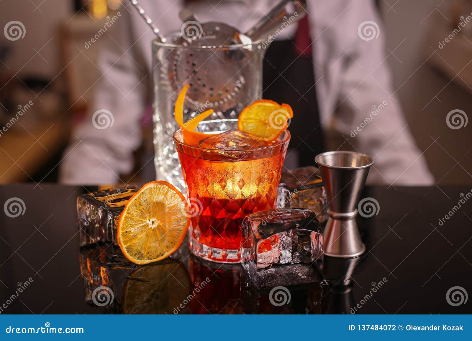 Professional Bartender Prepairing Orange Cocktail Stock Photo Image