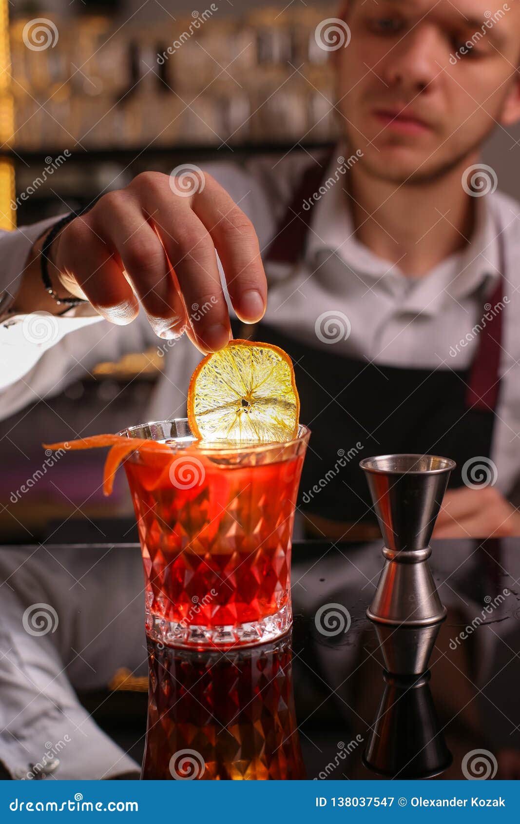 Professional Bartender Prepairing Orange Cocktail Stock Image Image