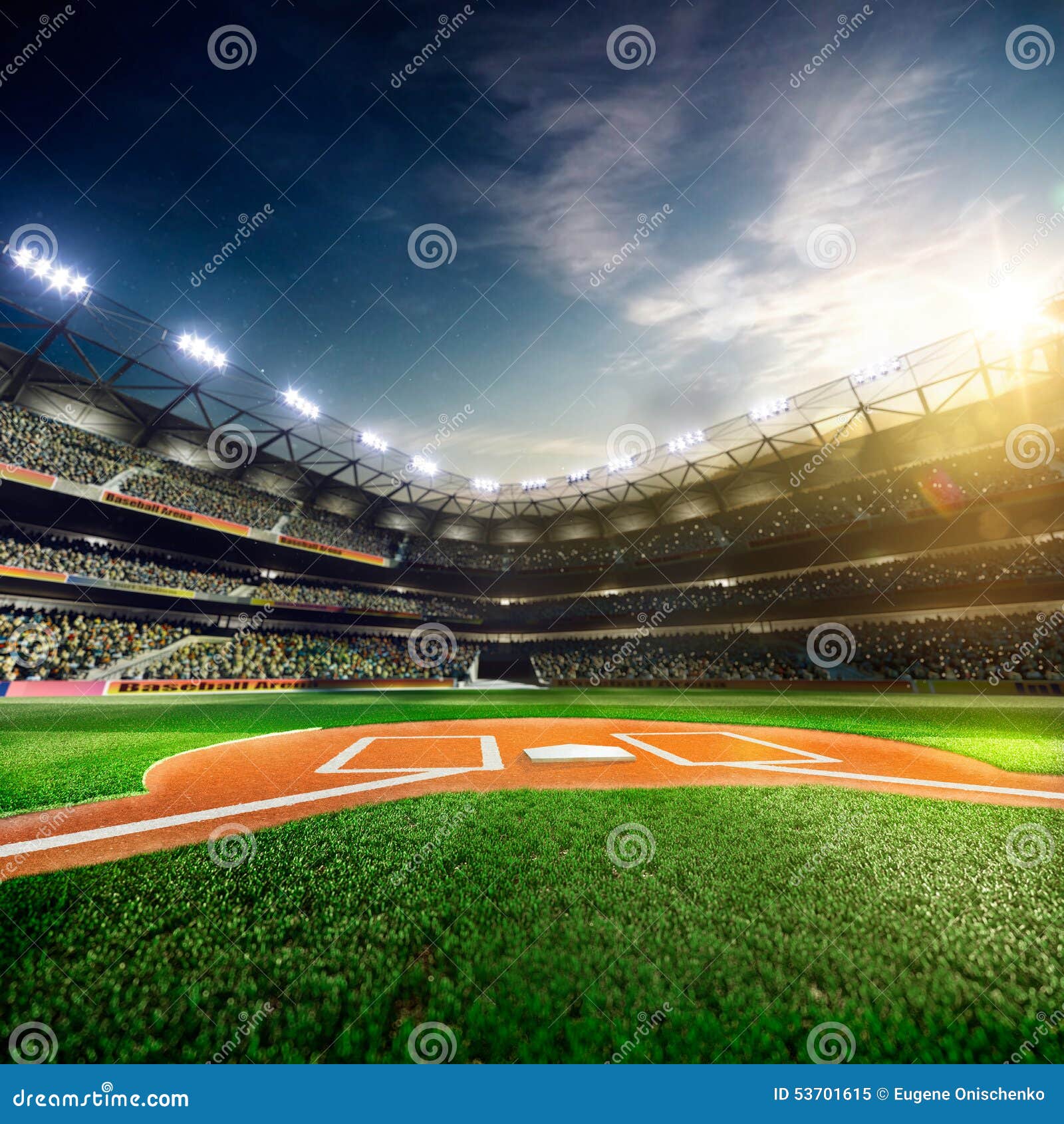 professional baseball grand arena in sunlight