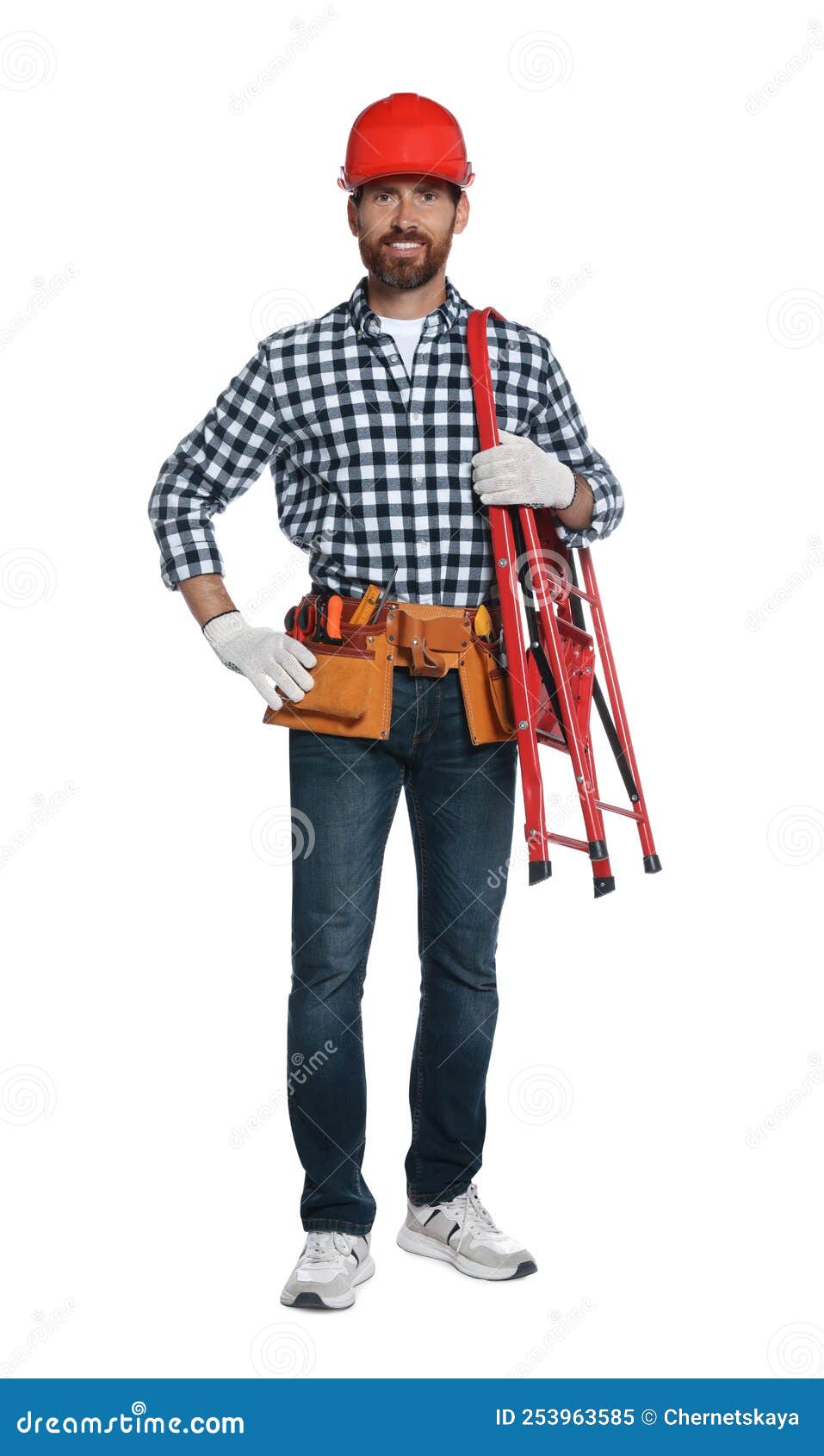 Professional Builder in Hard Hat with Tool Belt Isolated Stock Image Image of foreman